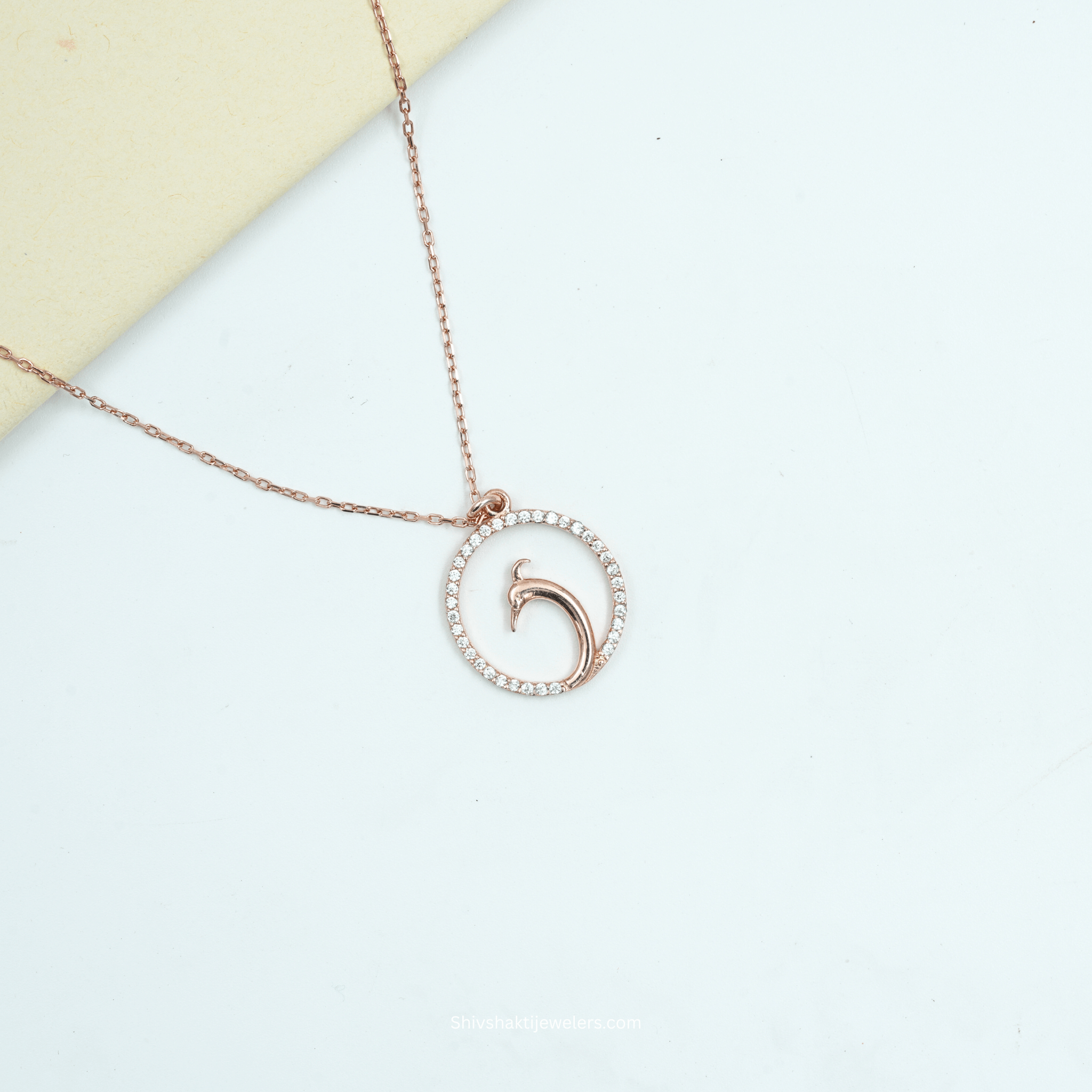 925 Silver Rose Gold Dolphin Pendant with CZ Stones – Front View