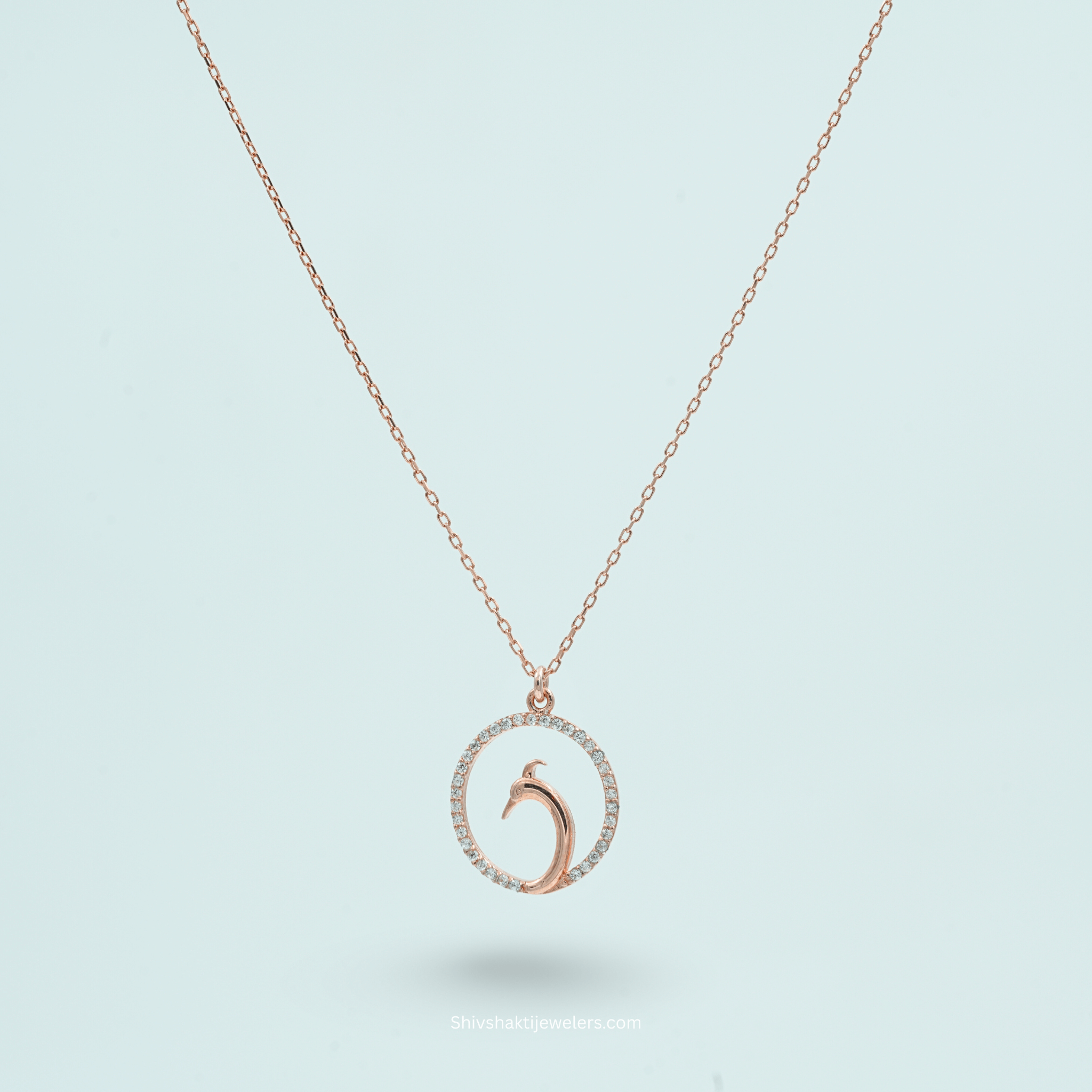 Elegant Dolphin Pendant in Rose Gold with CZ Stones – Side View