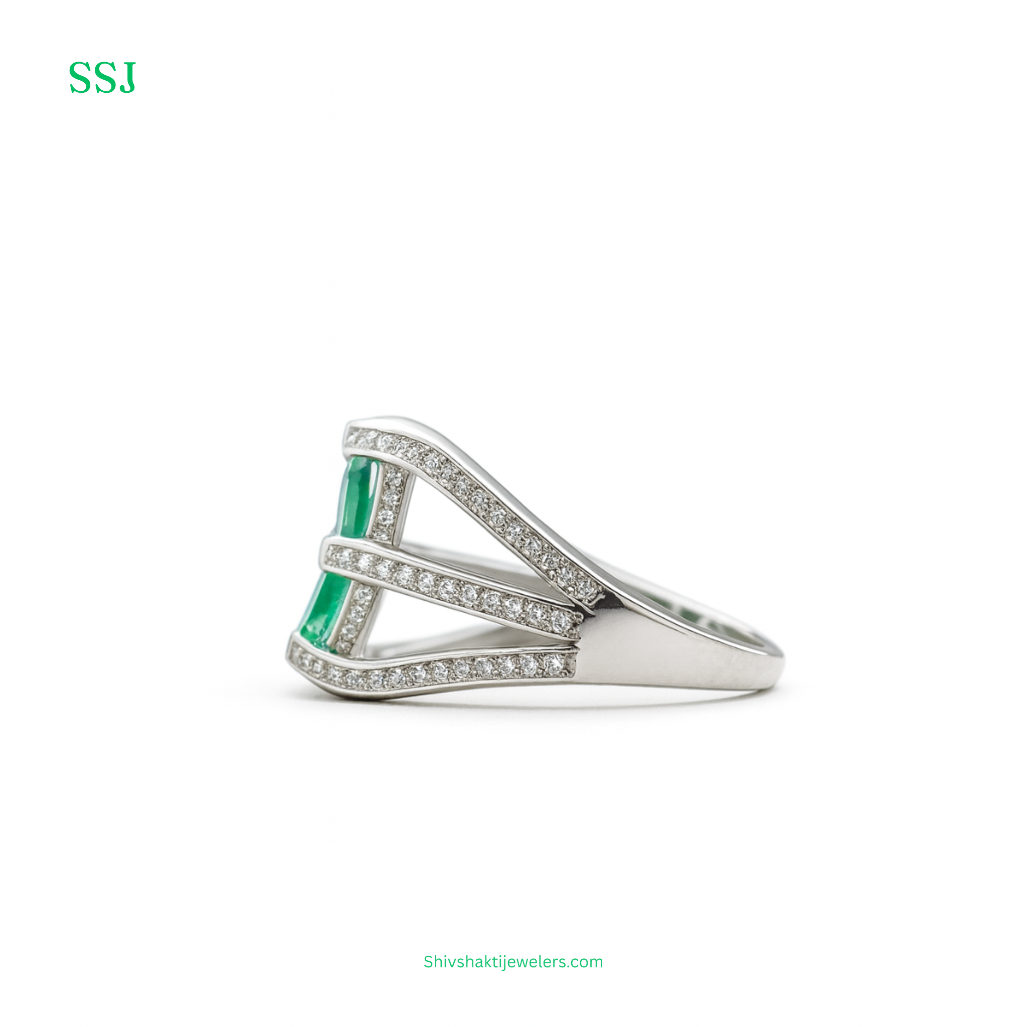 925 Silver Emerald Green Cushion-Cut Ring with CZ Accents