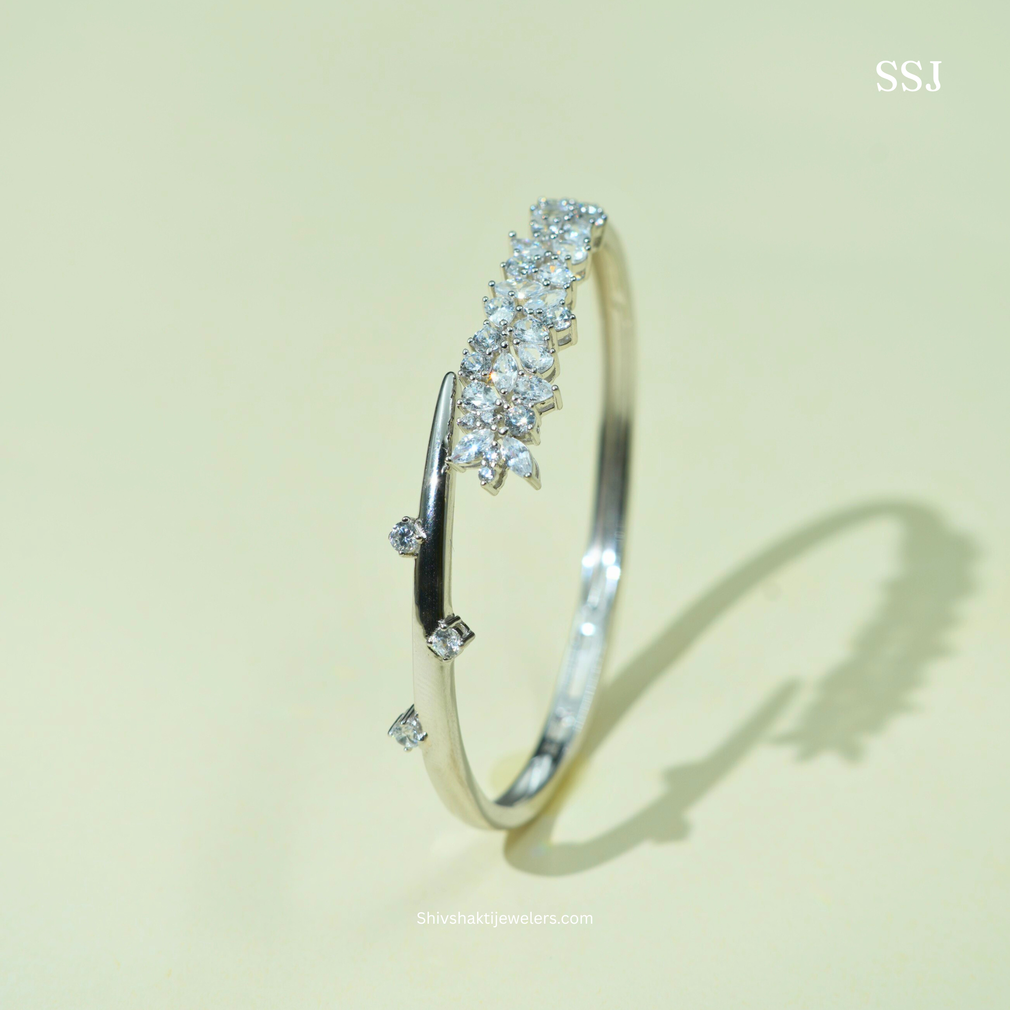 Luxury Designer 925 Sterling Silver AD Bangle – Premium Rhodium Finish Bracelet for Women