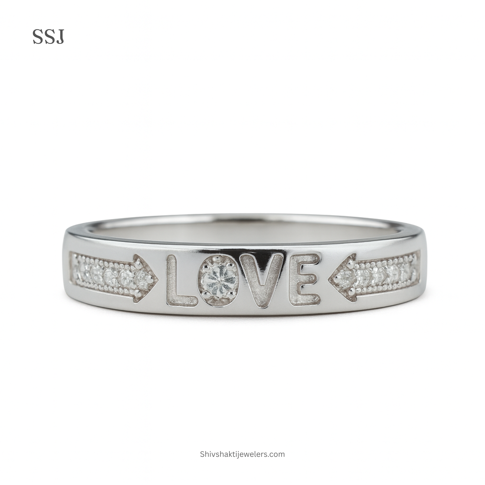 925 Silver CZ “LOVE” Engraved Band Ring