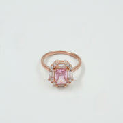 925 Silver Rose Gold Plated Pink Stone Ring with CZ Diamonds – Elegant Women’s Cocktail Jewelry