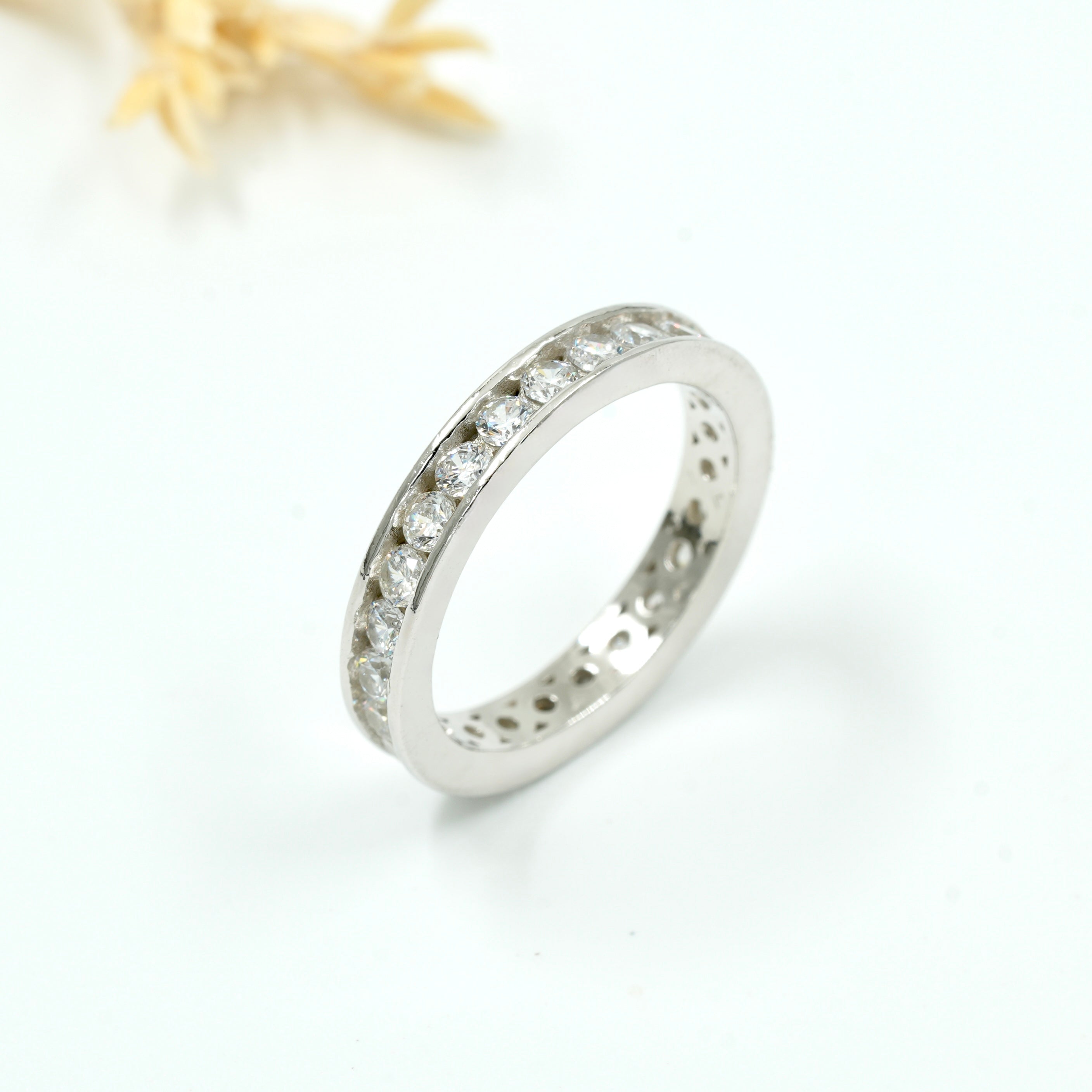 925 Silver Eternity Band Ring with Channel Set Zircon Stones