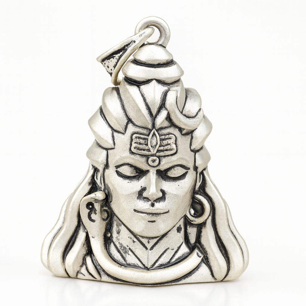 Mahadev Face Pendant in 925 Sterling Silver – Shiv Ji Trinetra Design