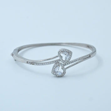 Sparkling Double Heart Bangle Bracelet For Her