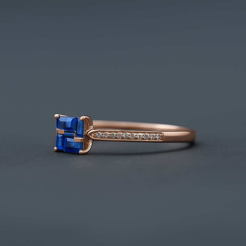 Blue Sapphire Illusion Rose Gold Ring – 925 Silver Designer Statement Ring