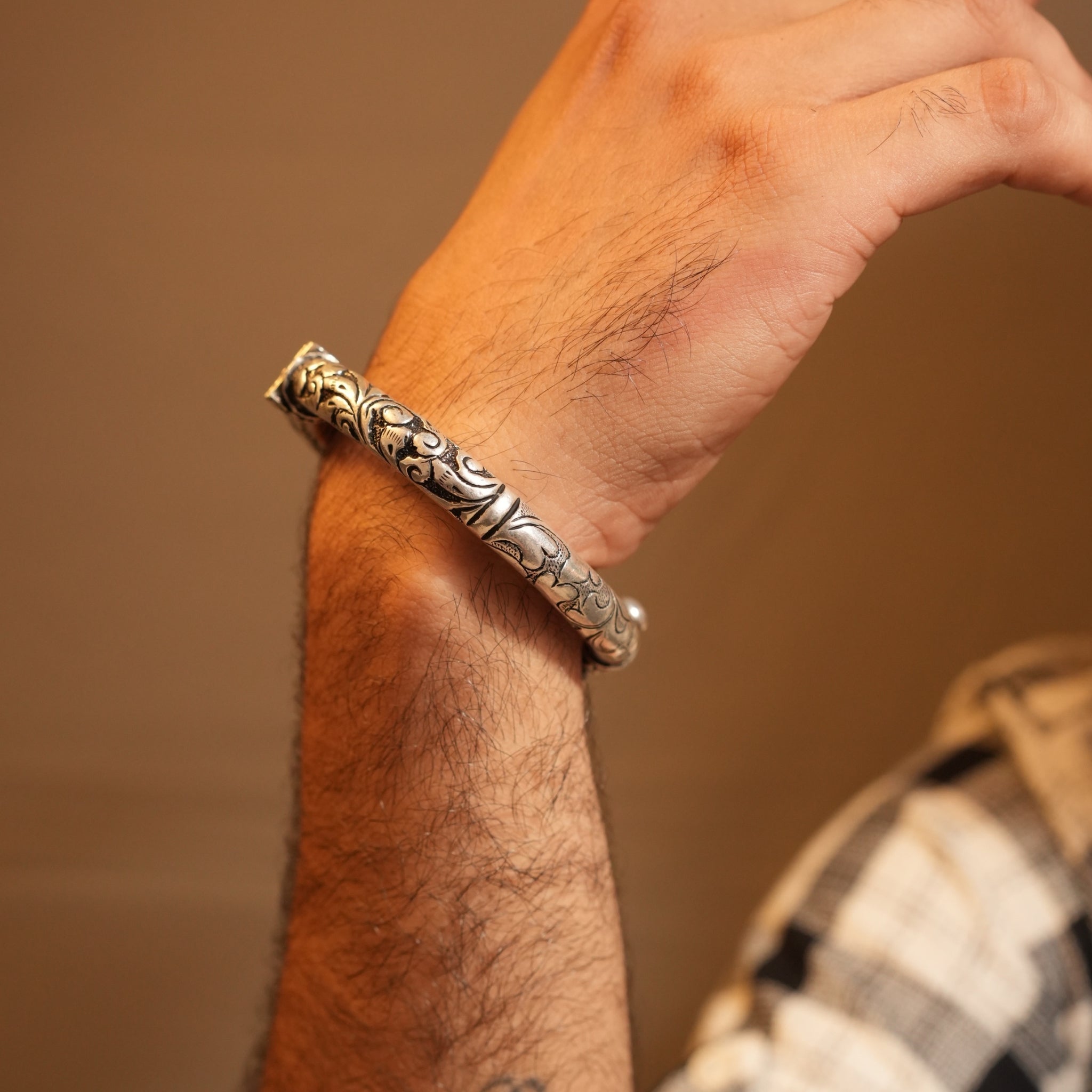 925 Sterling Silver Handcrafted Floral Kada for Men