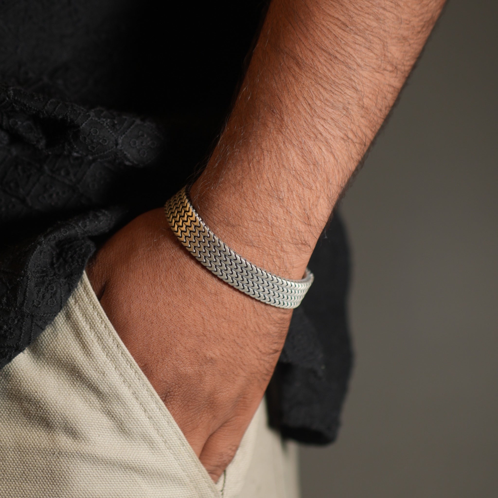Oxidized Sterling Silver Zigzag Men’s Bracelet