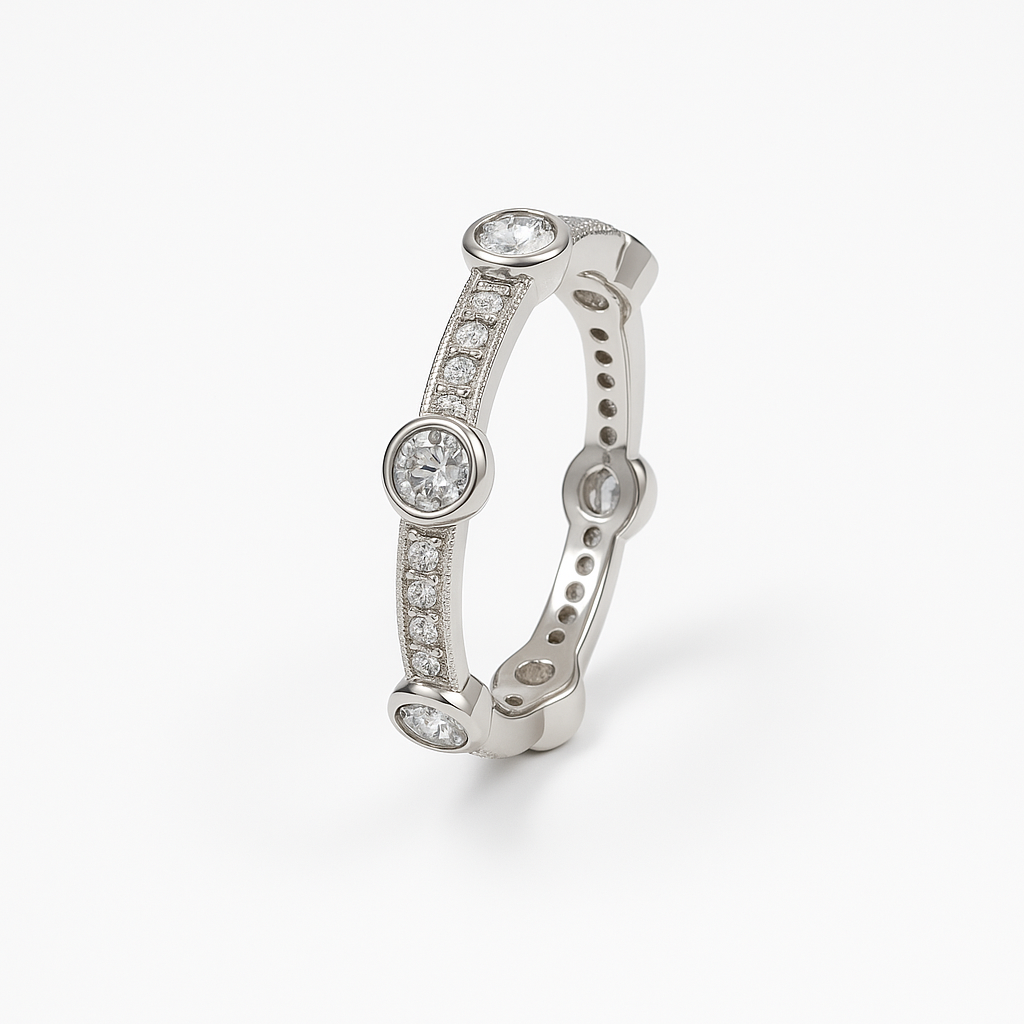 925 Silver Bezel Set Diamond Cut Eternity Ring – Elegant Band for Women
