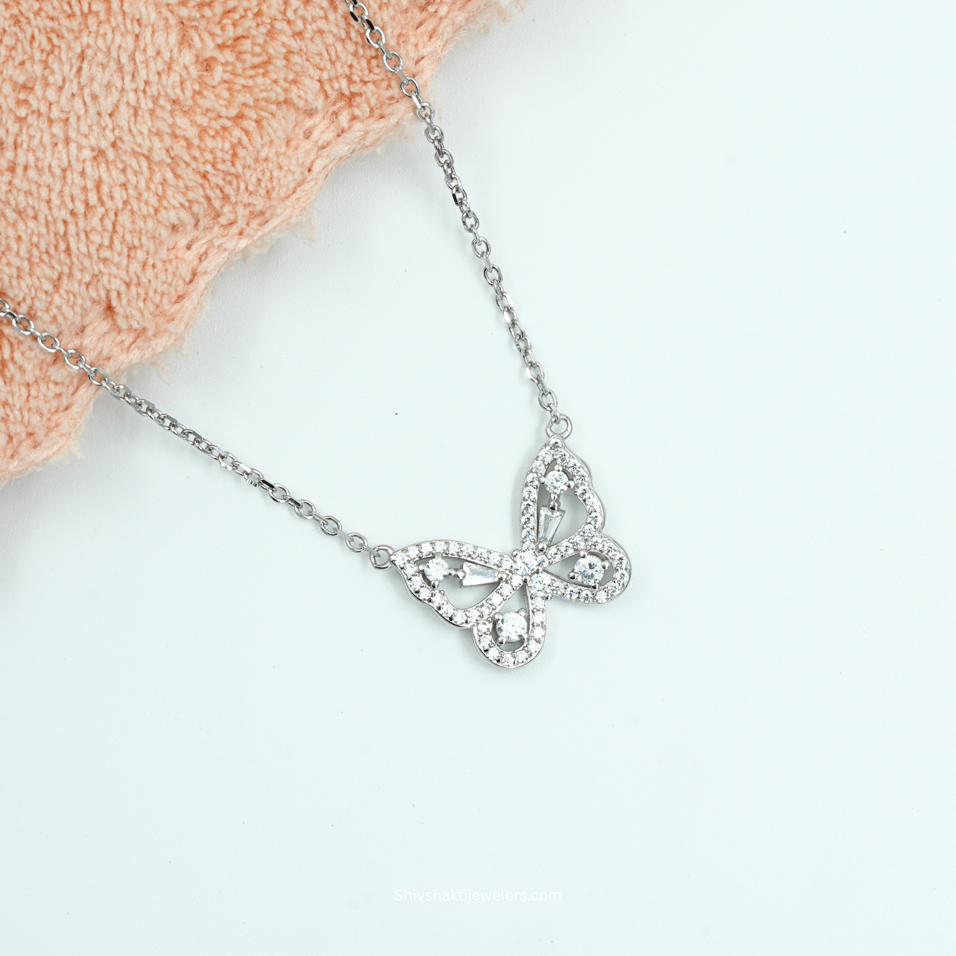 925 silver butterfly pendant necklace with cubic zirconia stones – Shiv Shakti Jewellers