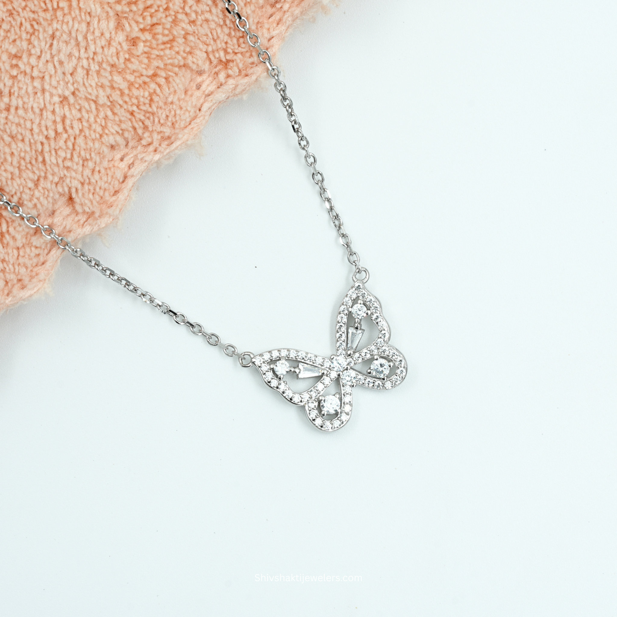 925 silver butterfly pendant necklace with cubic zirconia stones – Shiv Shakti Jewellers