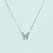925 Silver Butterfly Wings Pendant Necklace with CZ stones – front view
