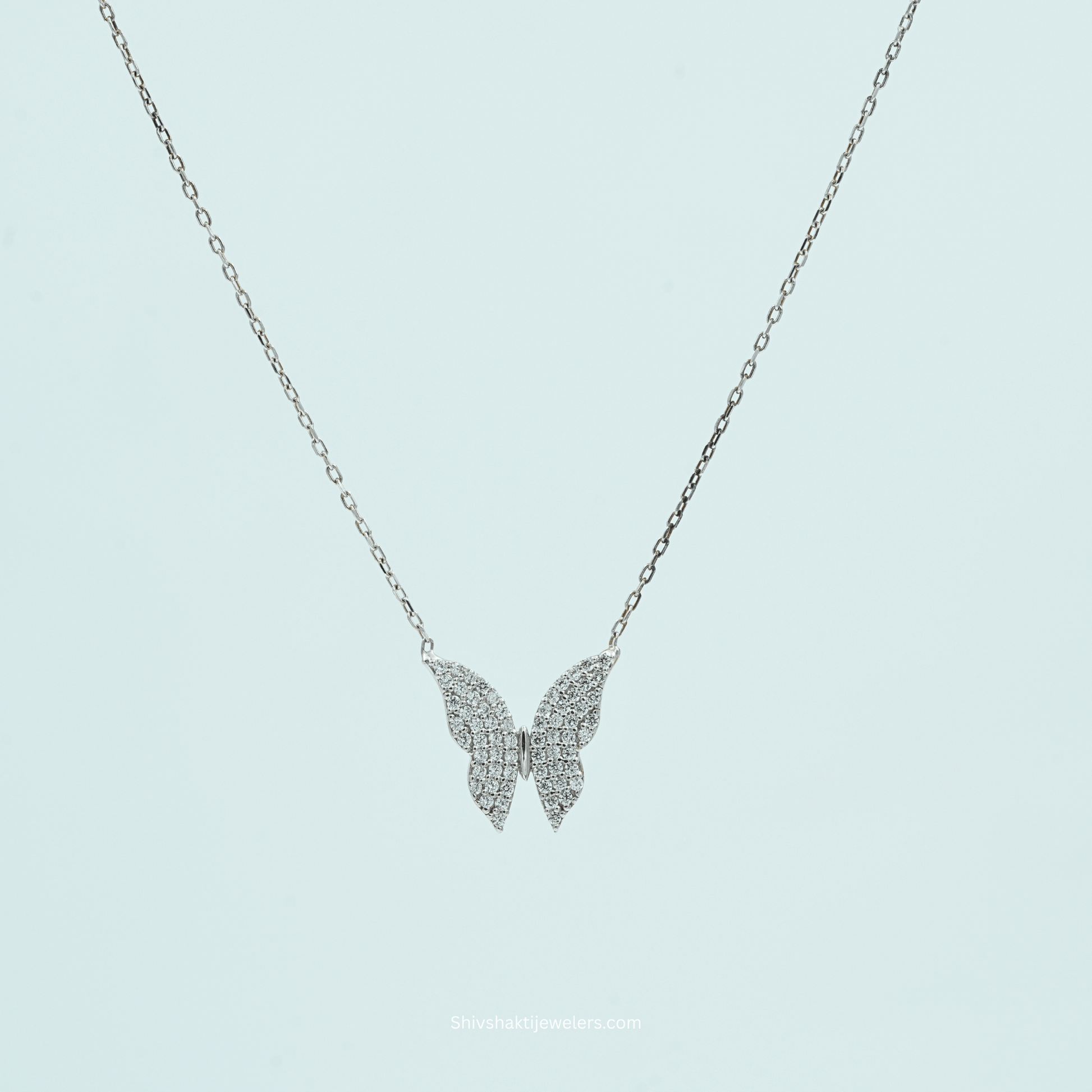 925 Silver Butterfly Wings Pendant Necklace with CZ stones – front view
