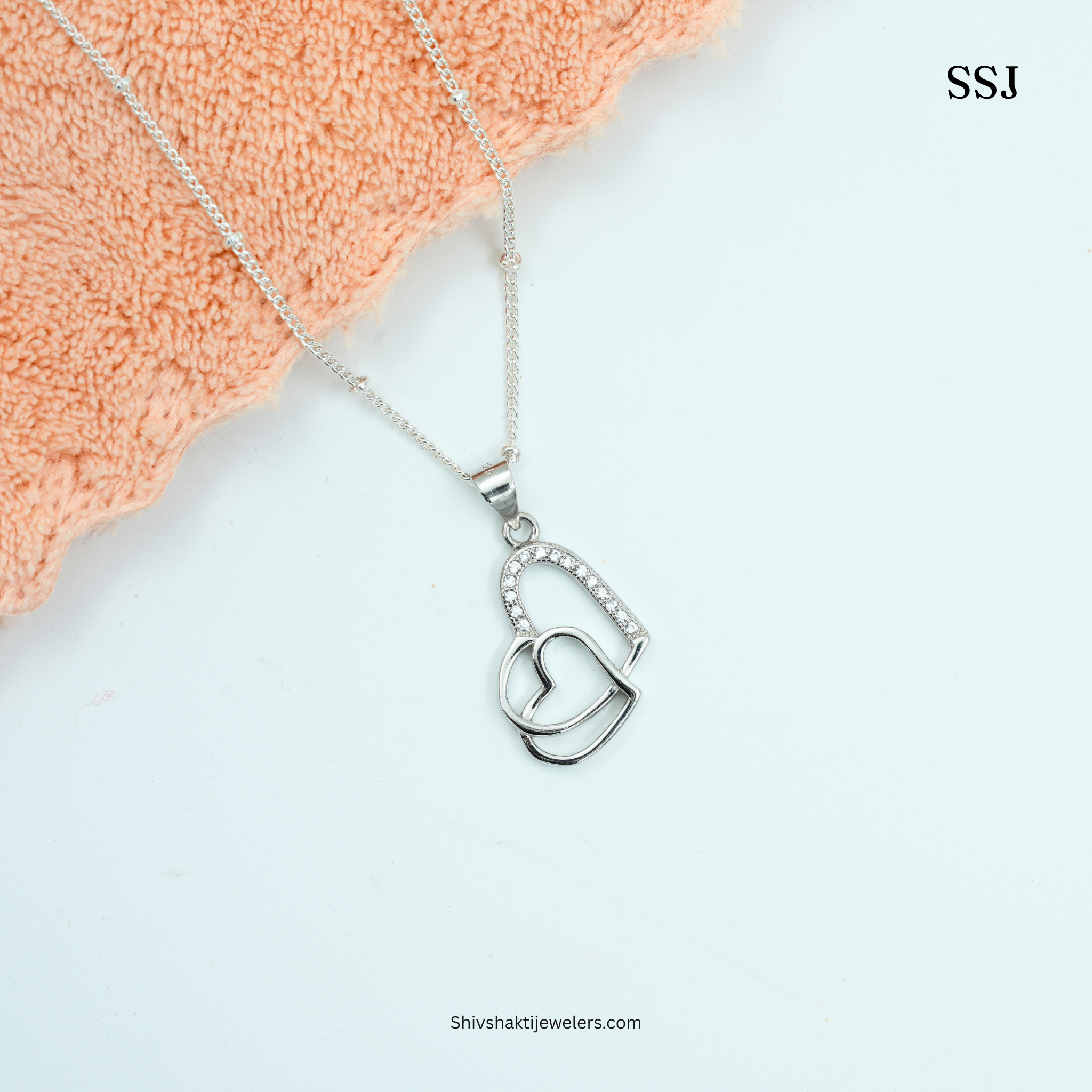 925 Sterling Silver Double Heart Pendant Necklace with CZ stones – Shiv Shakti Jewellers
