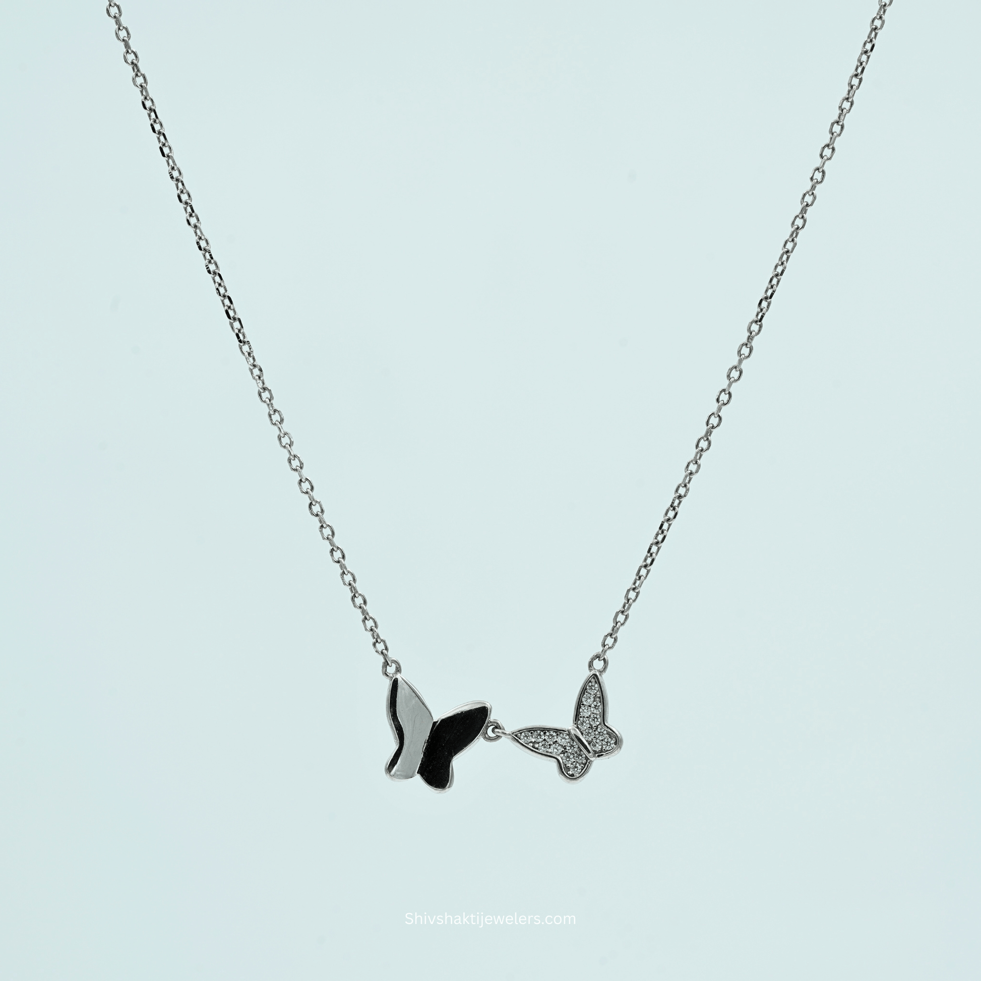 925 silver dual butterfly necklace with CZ stones – elegant jewellery for women front view
