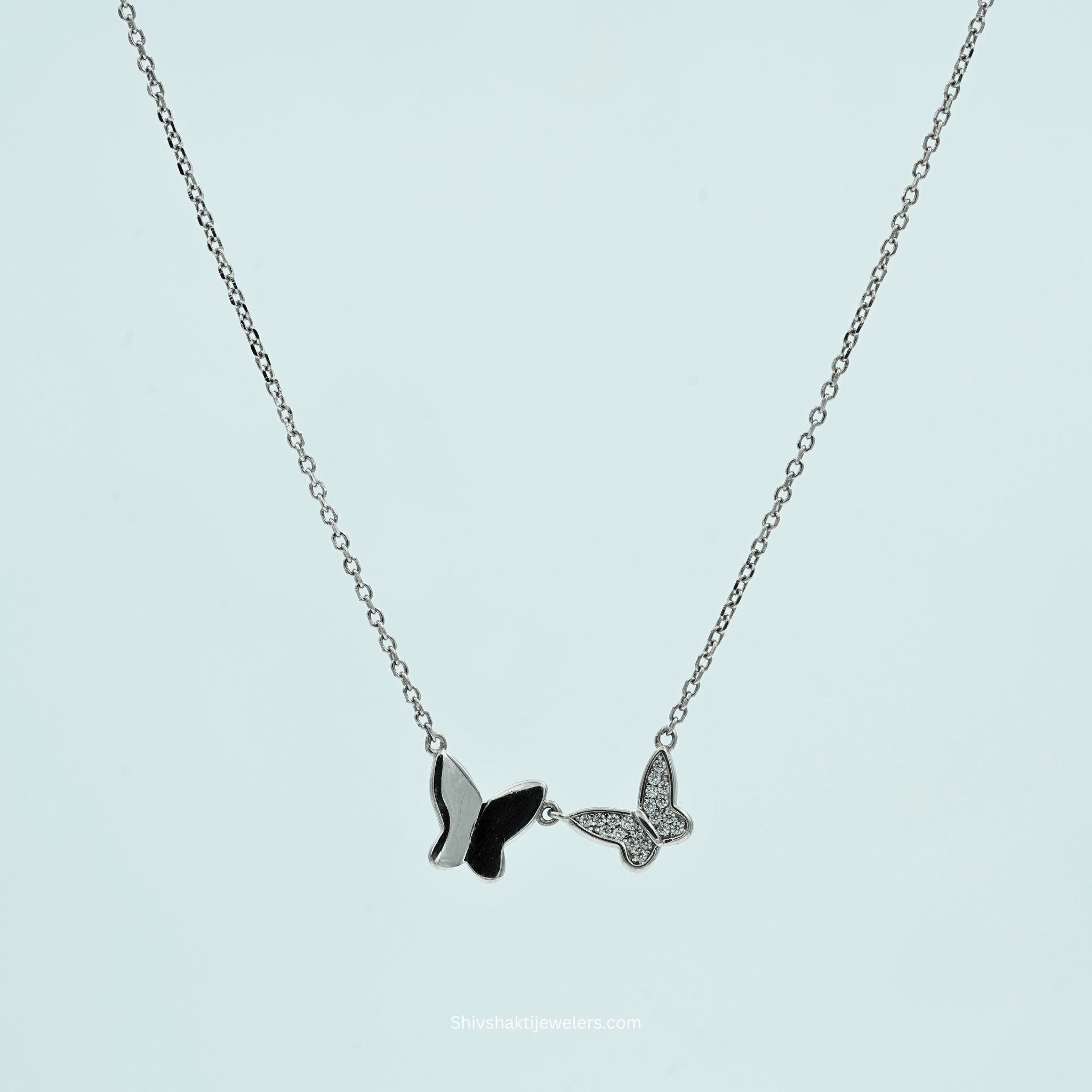 925 silver dual butterfly necklace with CZ stones – elegant jewellery for women front view