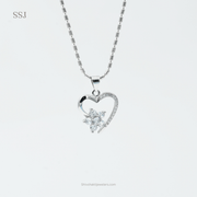925 Silver Heart and Flower Pendant – Romantic Diamond Look Jewellery by Shiv Shakti Jewellers