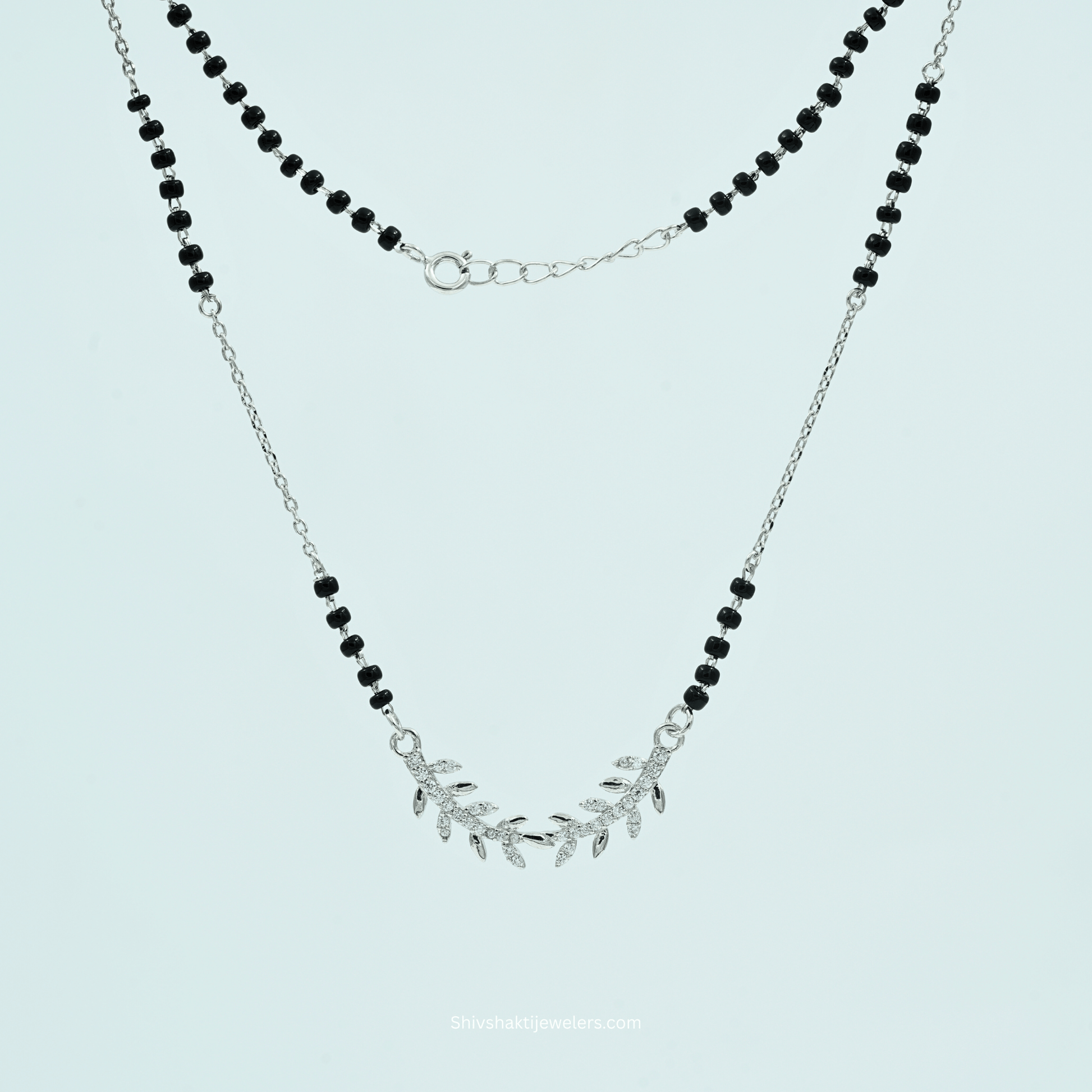 925 silver leaf design mangalsutra with CZ stones – Shiv Shakti Jewellers
