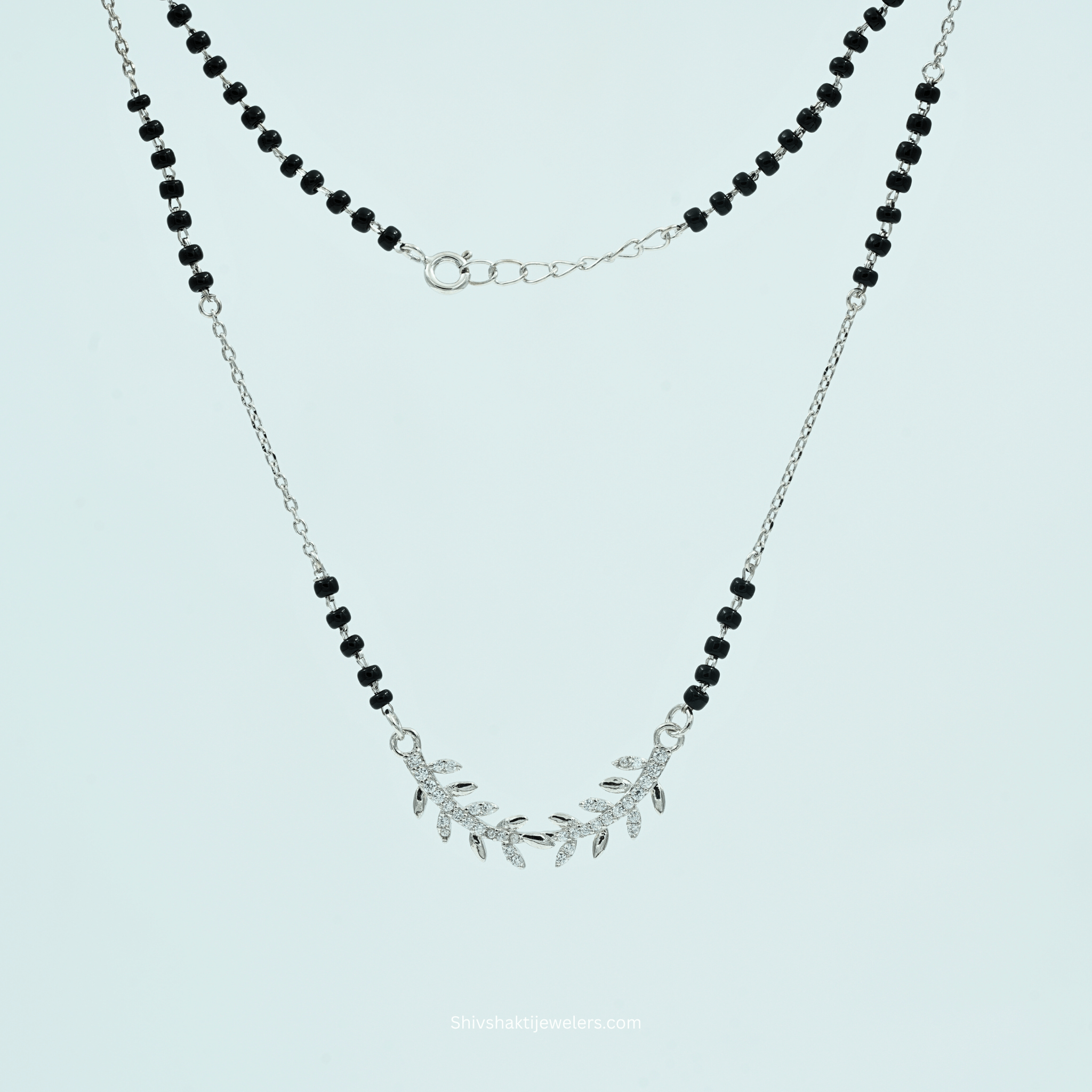 925 silver leaf design mangalsutra with CZ stones – Shiv Shakti Jewellers