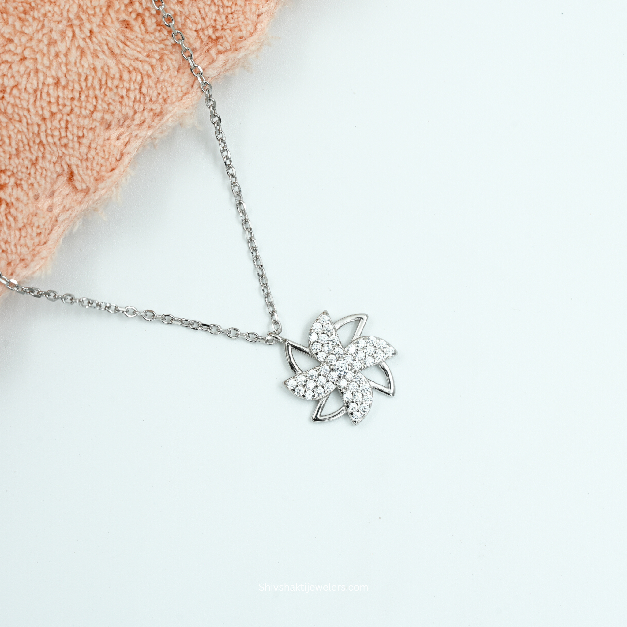 Close-up view of 925 Silver Modern Dove Pendant Necklace with cubic zirconia
