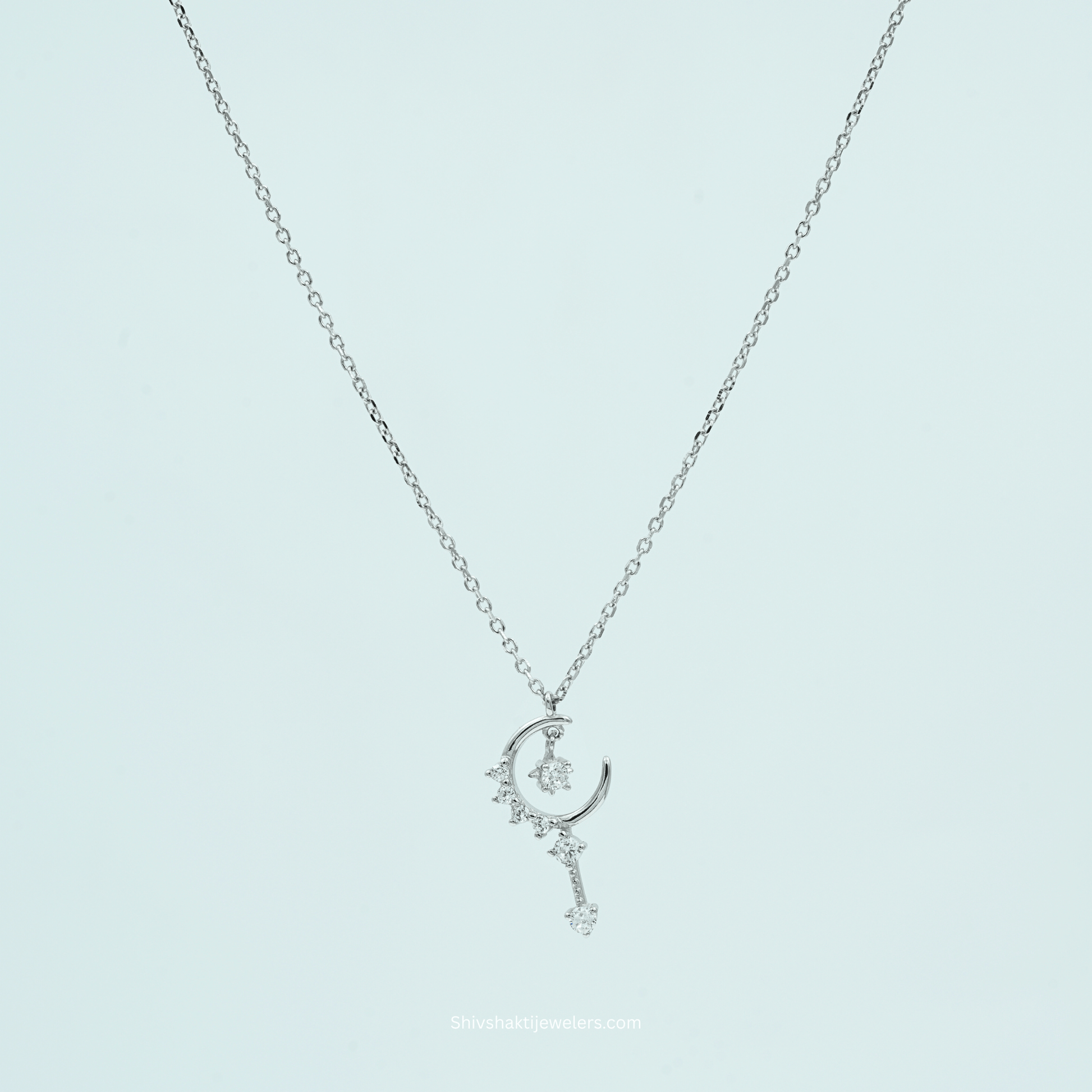 925 silver moon and star pendant necklace with cubic zirconia stones – Shiv Shakti Jewellers