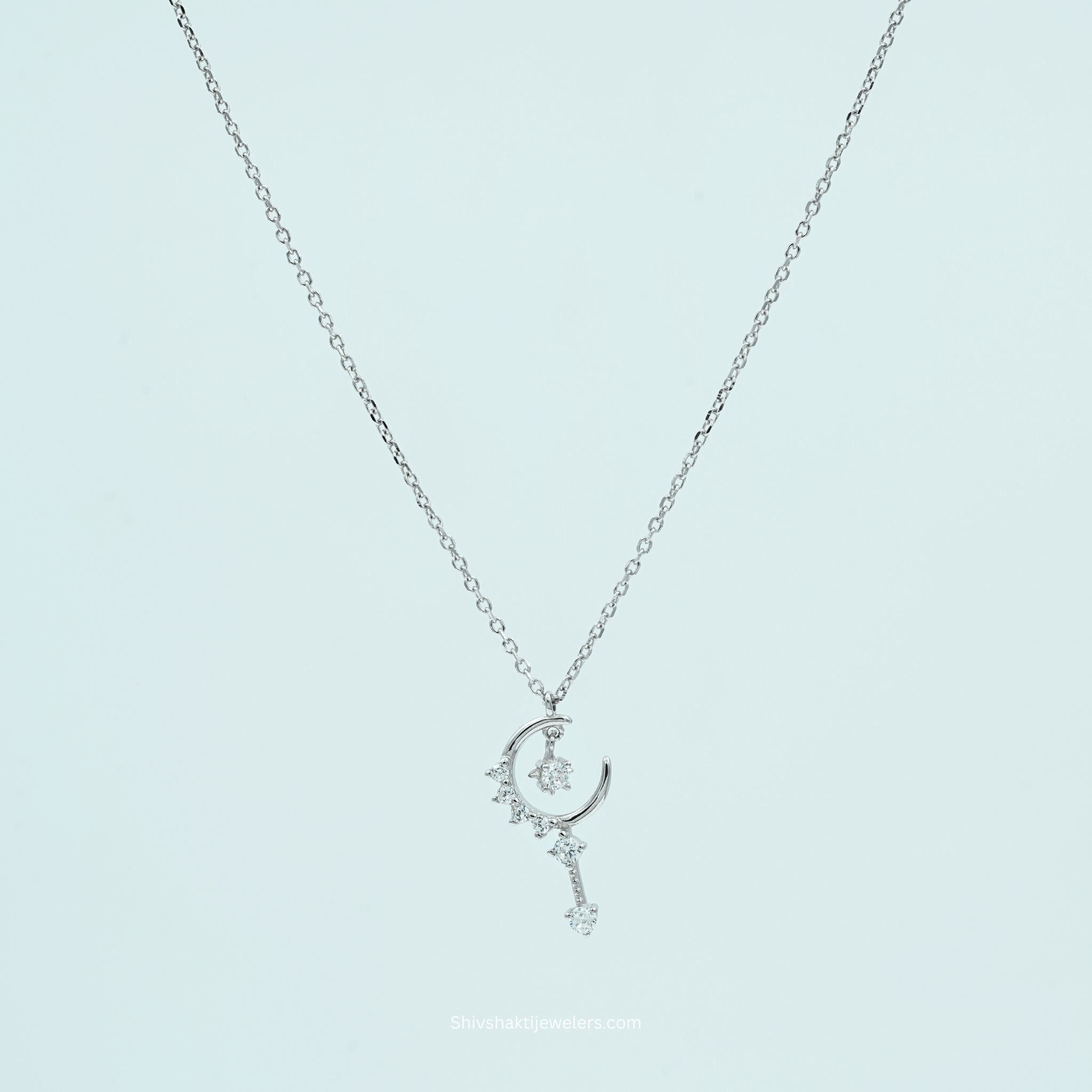 925 silver moon and star pendant necklace with cubic zirconia stones – Shiv Shakti Jewellers