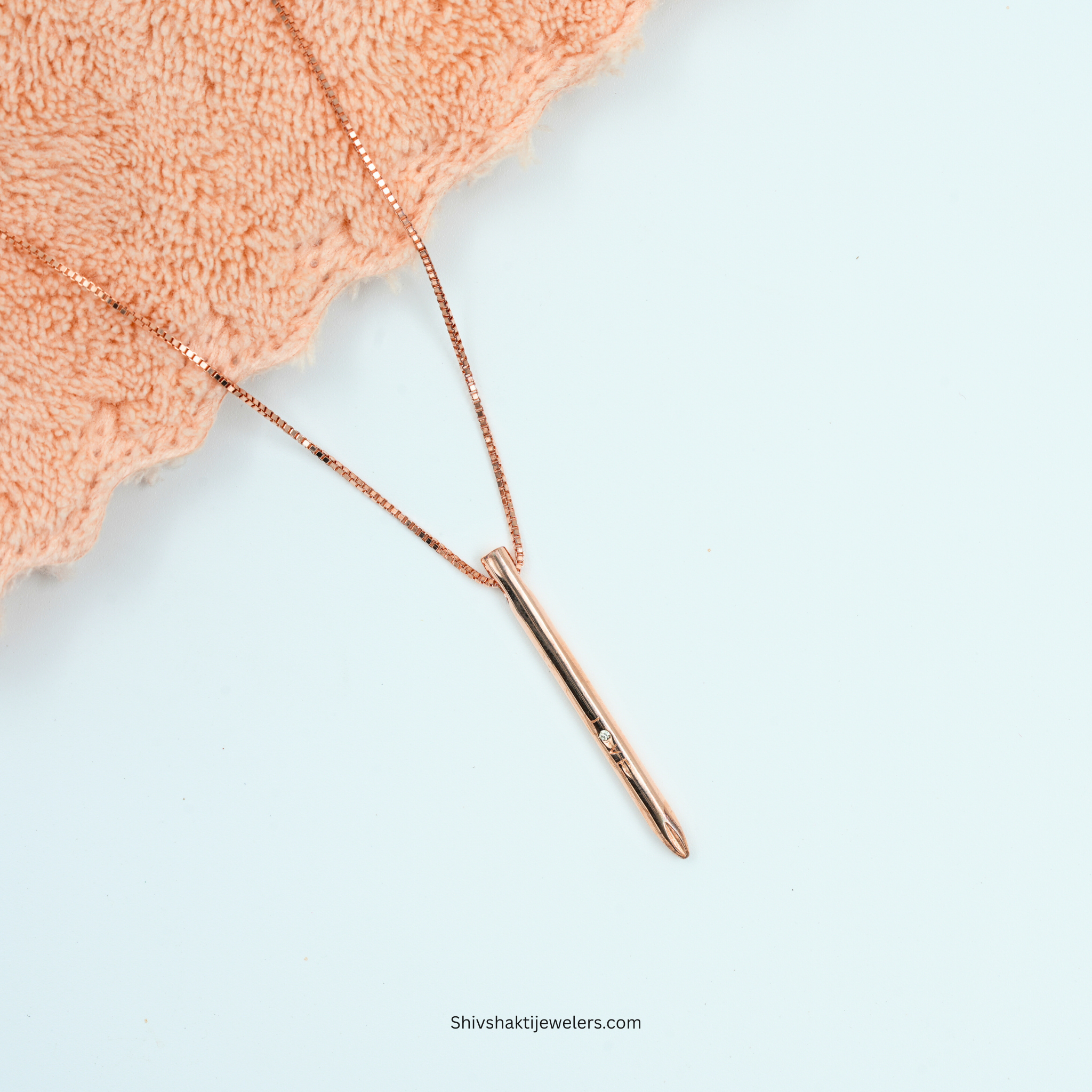 925 Silver Rose Gold Plated Bar Pendant with Minimal Diamond Accent – Shiv Shakti Jewellers