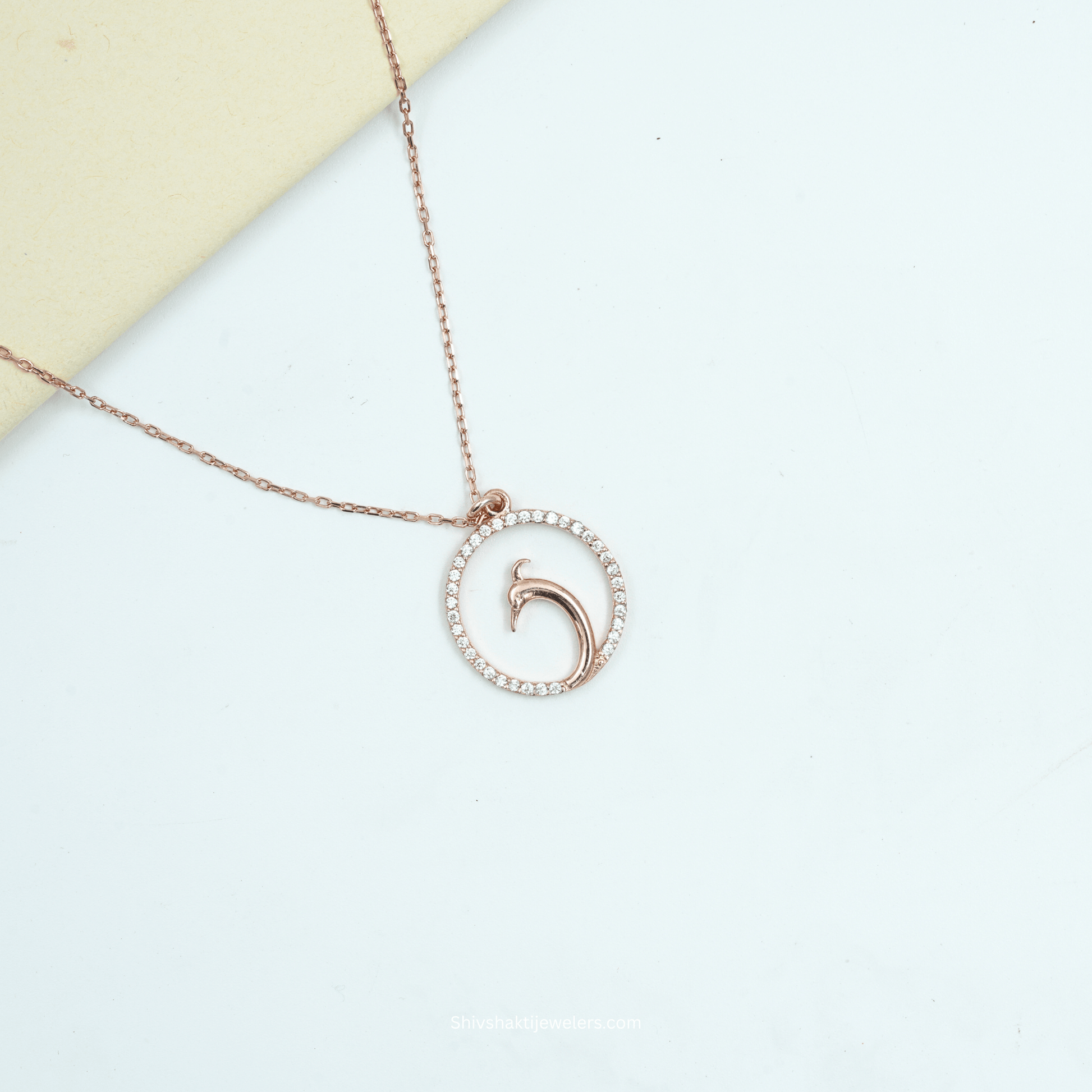 925 Silver Rose Gold Dolphin Pendant with CZ Stones – Front View