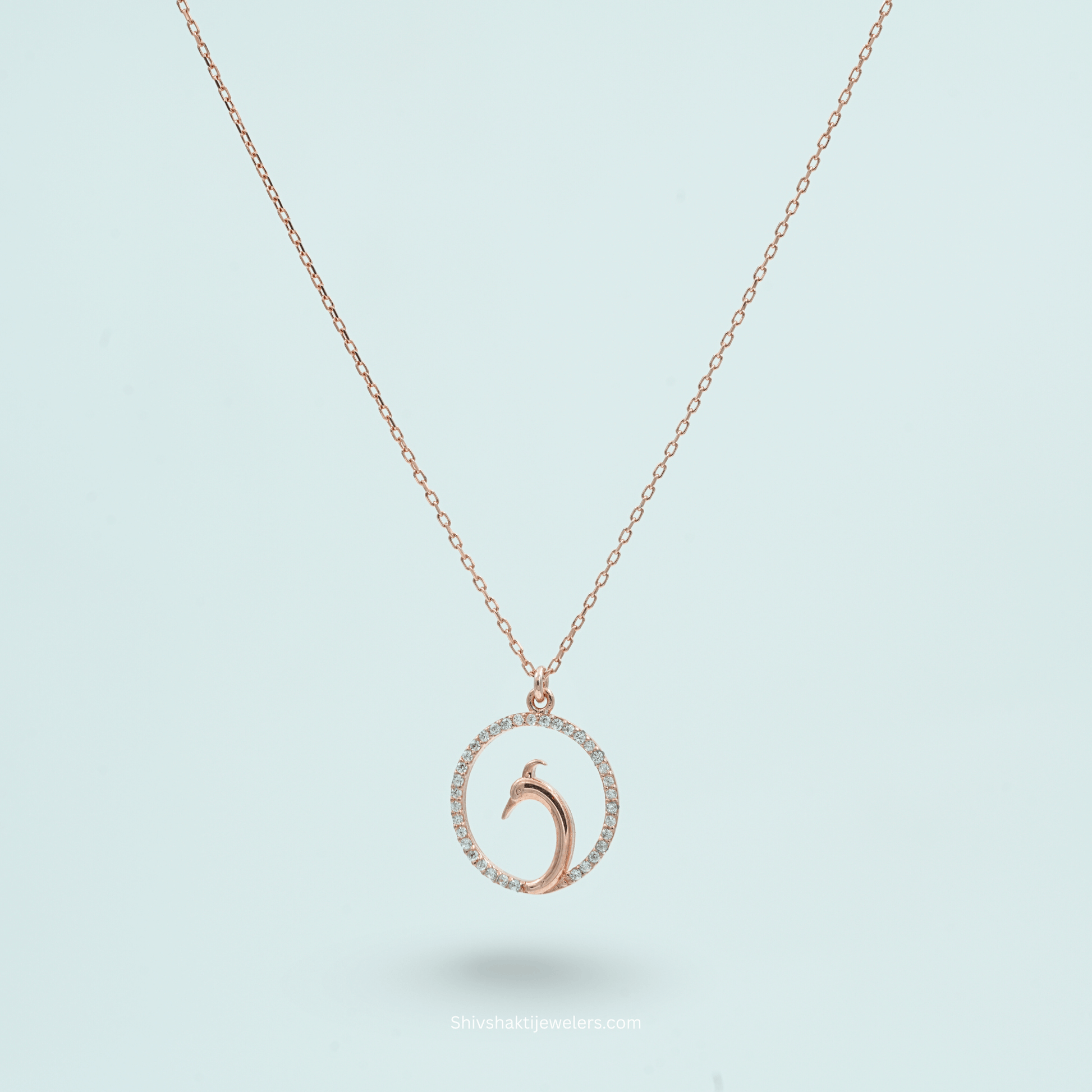 Elegant Dolphin Pendant in Rose Gold with CZ Stones – Side View