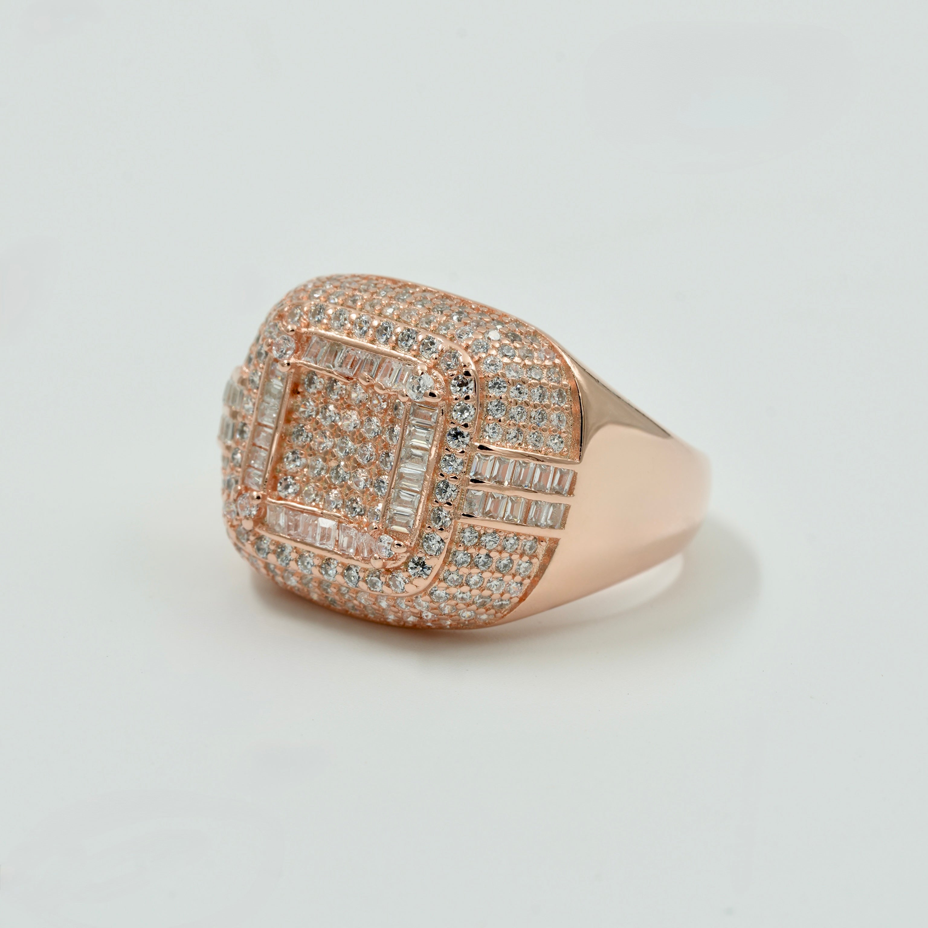 925 Silver Rose Gold Finish Heavy Men’s Ring with American Diamond Pave Setting