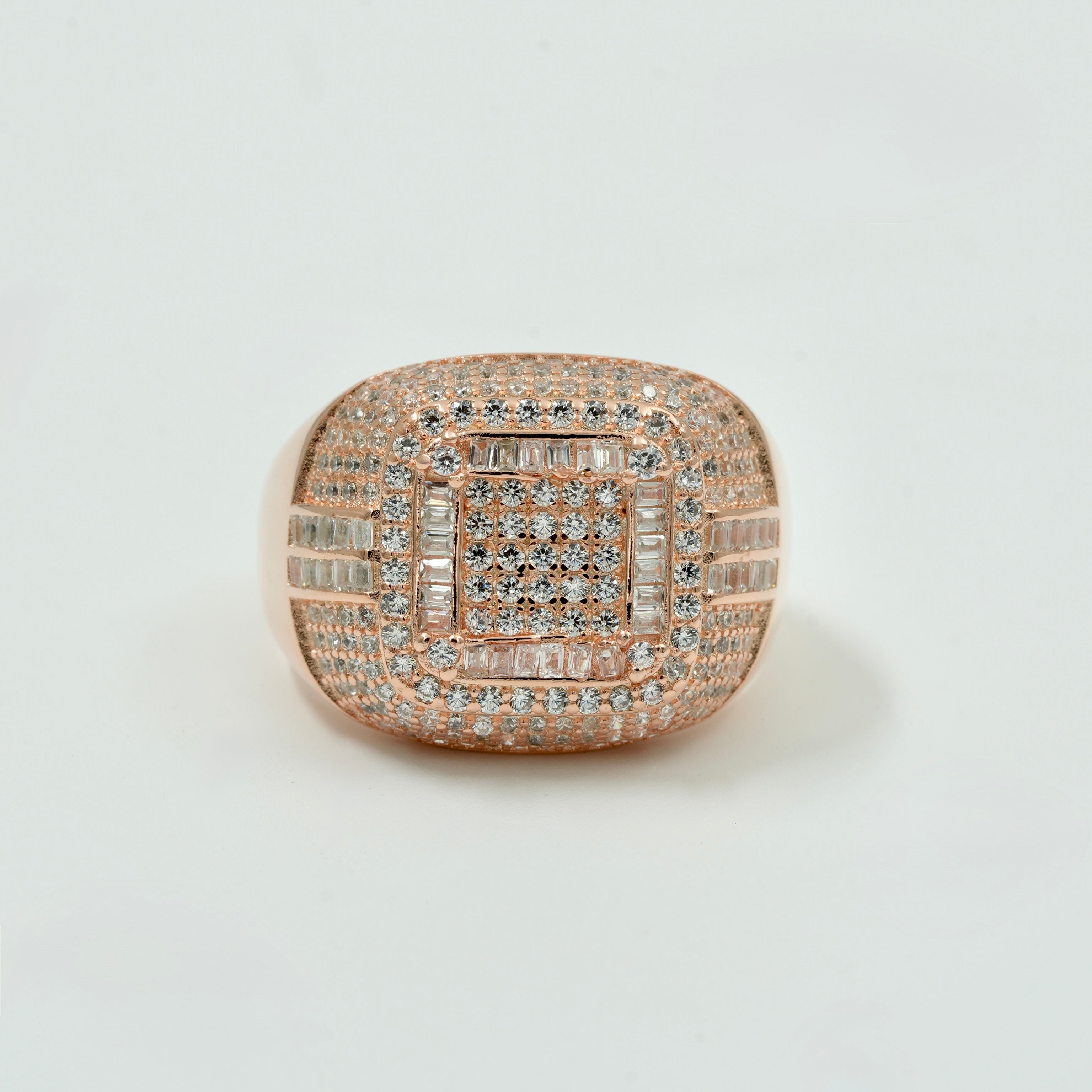 925 Silver Rose Gold Finish Heavy Men’s Ring with American Diamond Pave Setting