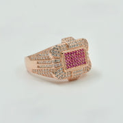 925 Silver Rose-Gold Finish Men’s Statement Ring with Pink CZ Stones