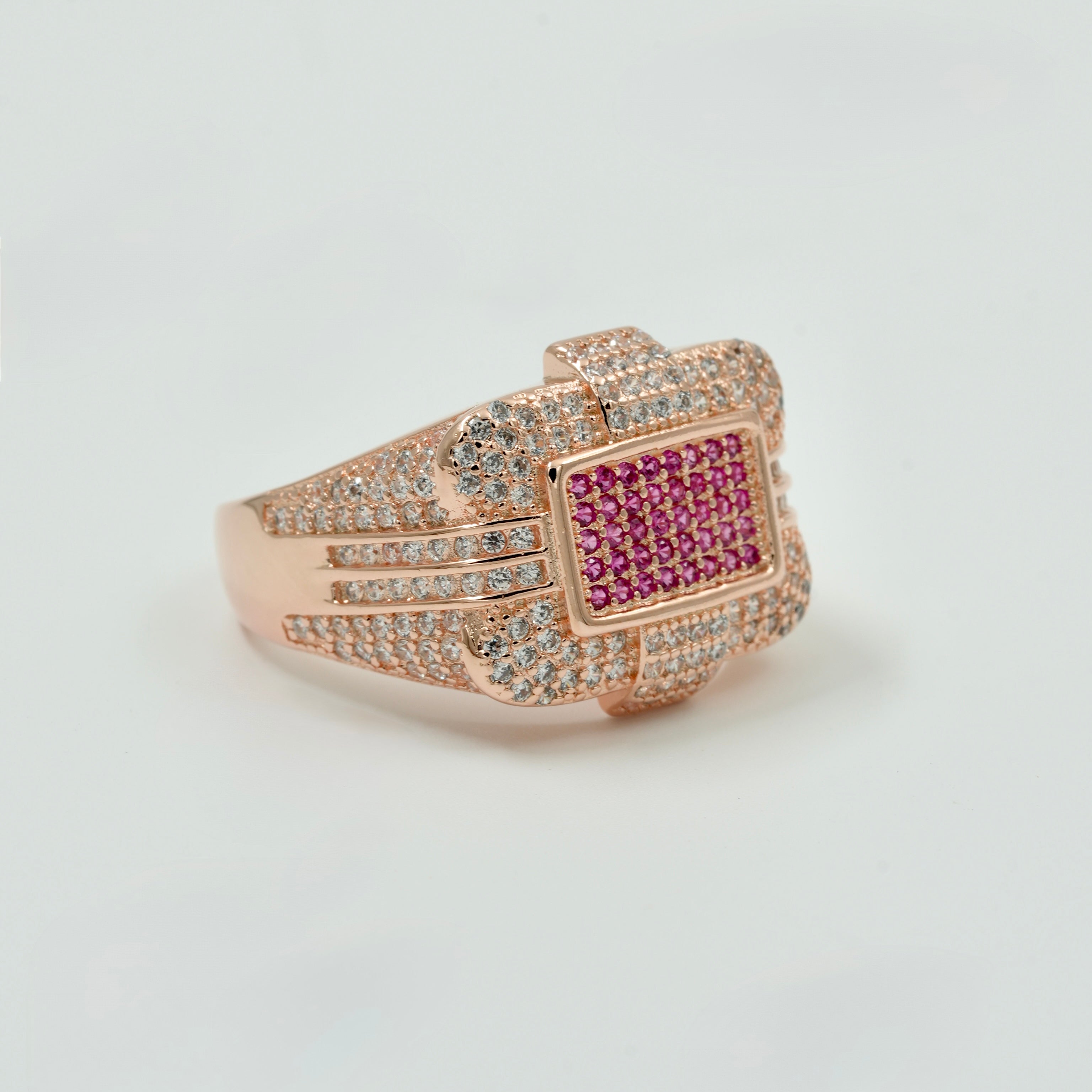 925 Silver Rose-Gold Finish Men’s Statement Ring with Pink CZ Stones