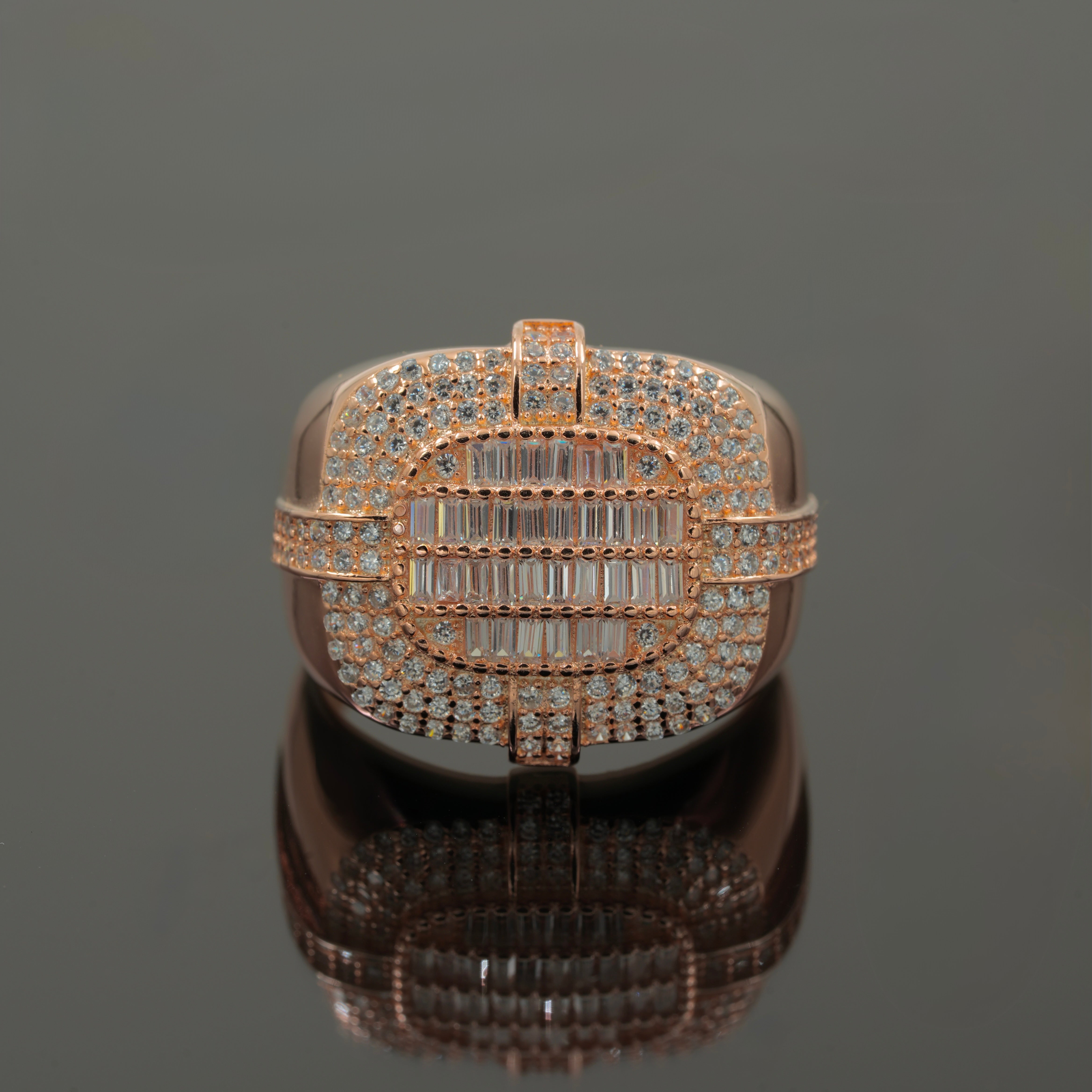 925 Silver Rose Gold Men’s Luxury Statement Ring with CZ & Baguette Diamonds