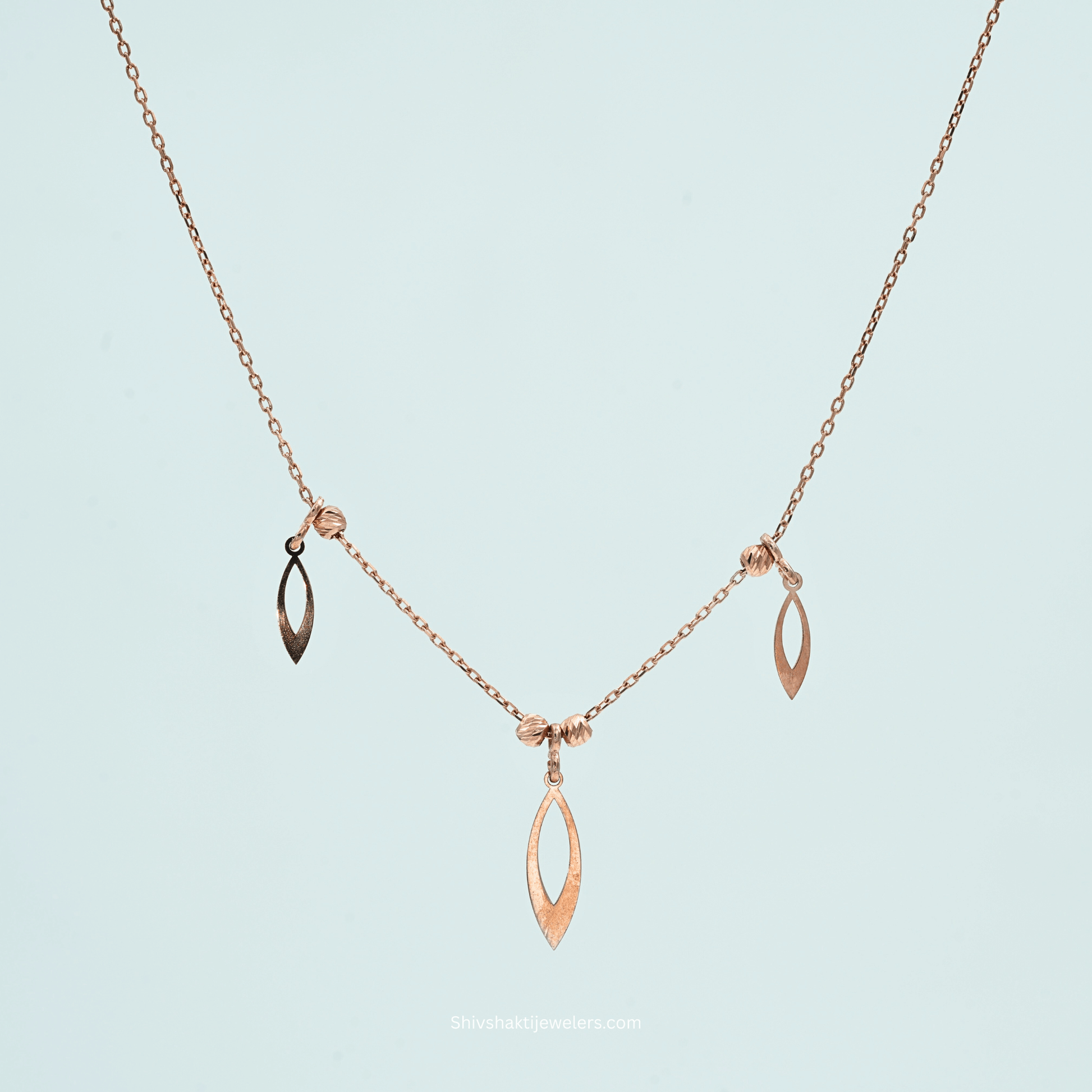 925 Silver Rose Gold Triple Drop Pendant Necklace with three marquise-shaped charms – minimalist everyday wear jewellery
