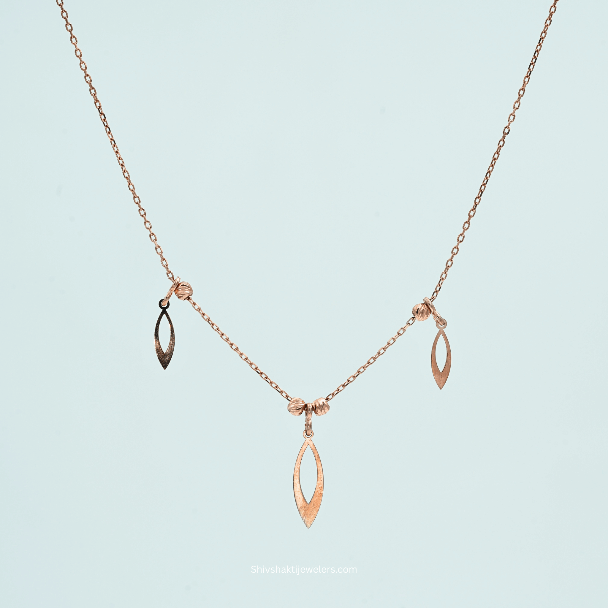 925 Silver Rose Gold Triple Drop Pendant Necklace with three marquise-shaped charms – minimalist everyday wear jewellery

