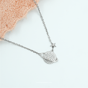 925 Silver Saturn & Star Pendant Necklace with CZ stones – front view