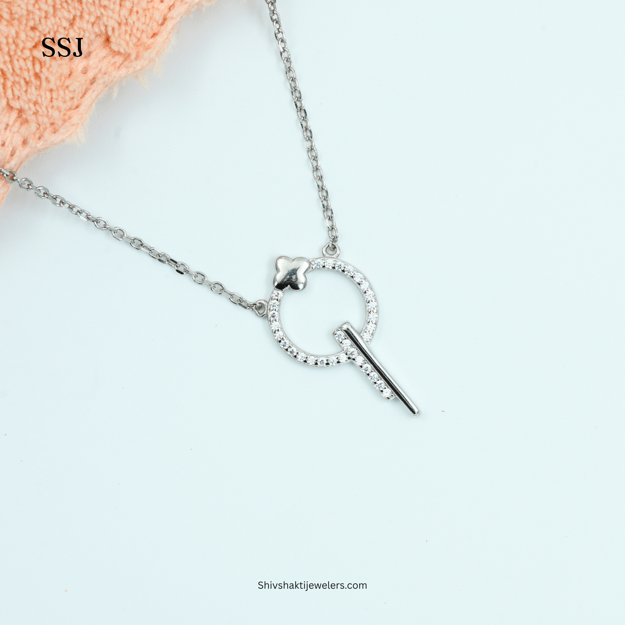 925 Sterling Silver Zircon Circle Pendant Necklace for Women by Shiv Shakti Jewellers