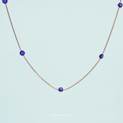 925 Sterling Silver Evil Eye Necklace with rose gold chain and blue Nazar beads – front view