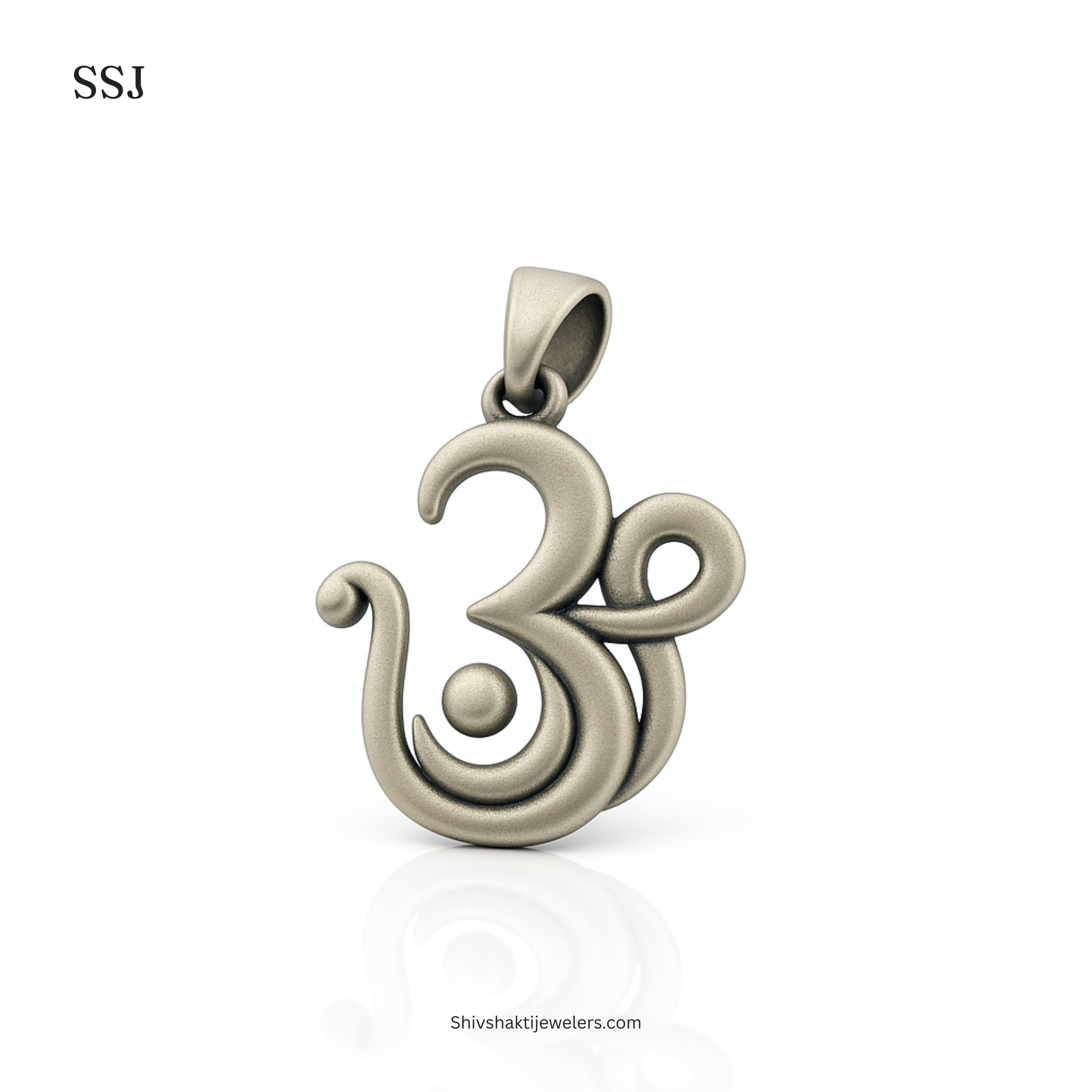 Silver pendant with Om symbol on a white background