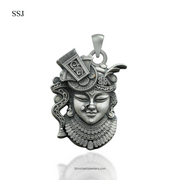 Shreenathji Pendant in Antique Oxidised 925 Silver – Devotional God Jewellery