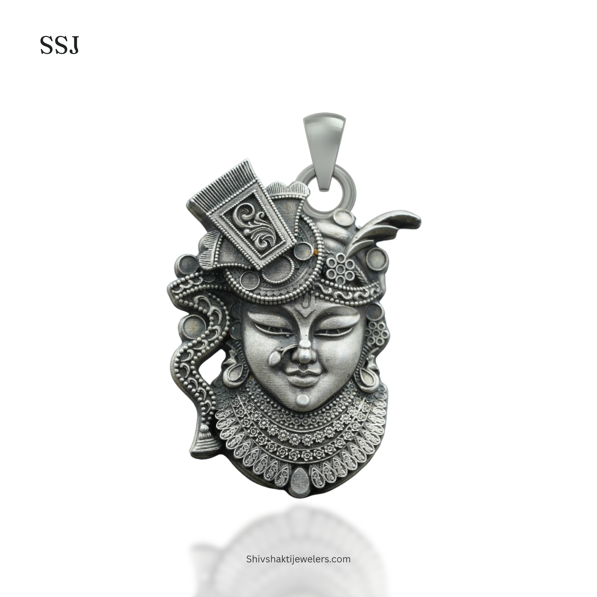 Shreenathji Pendant in Antique Oxidised 925 Silver – Devotional God Jewellery