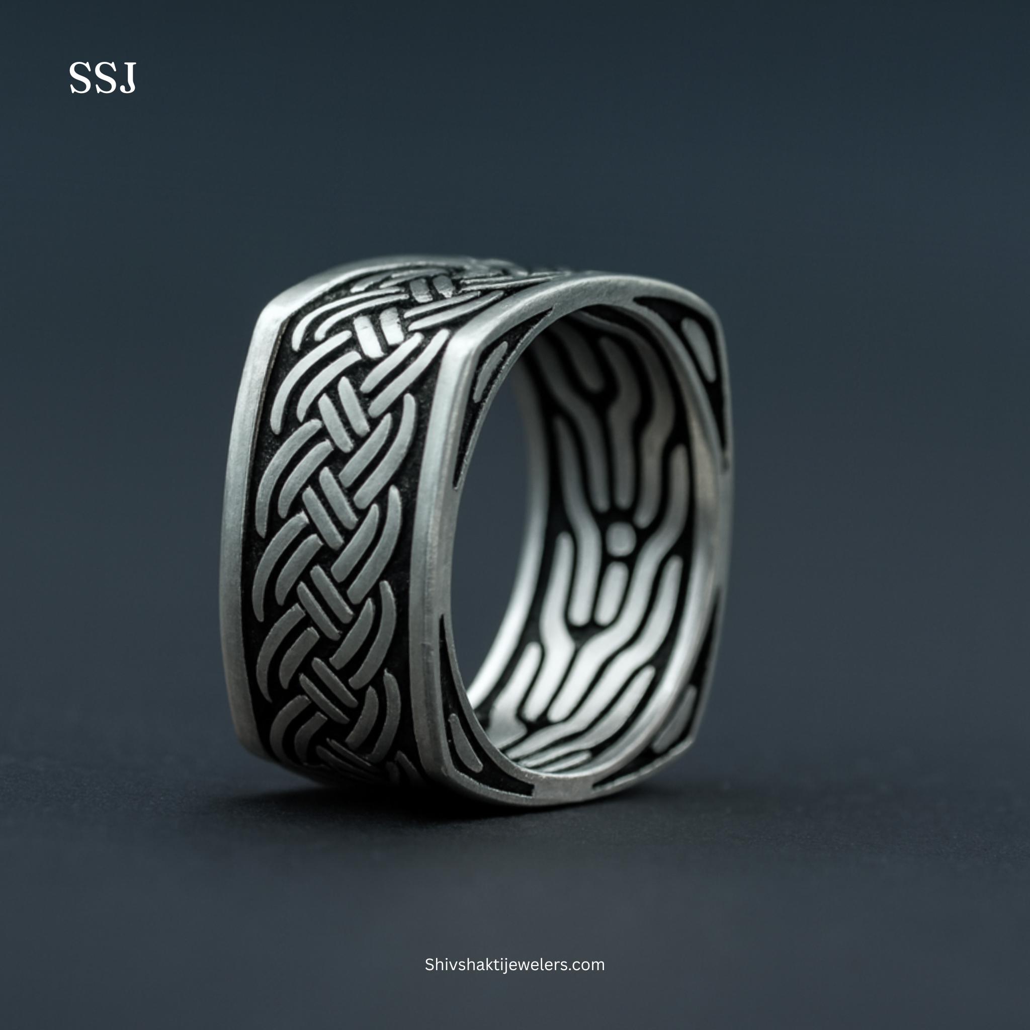 Oxidized Silver Viking Braided Band Ring – Bold Tribal Design
