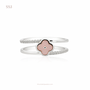 Pink Enamel Floral Ring in 925 Silver with CZ Accents