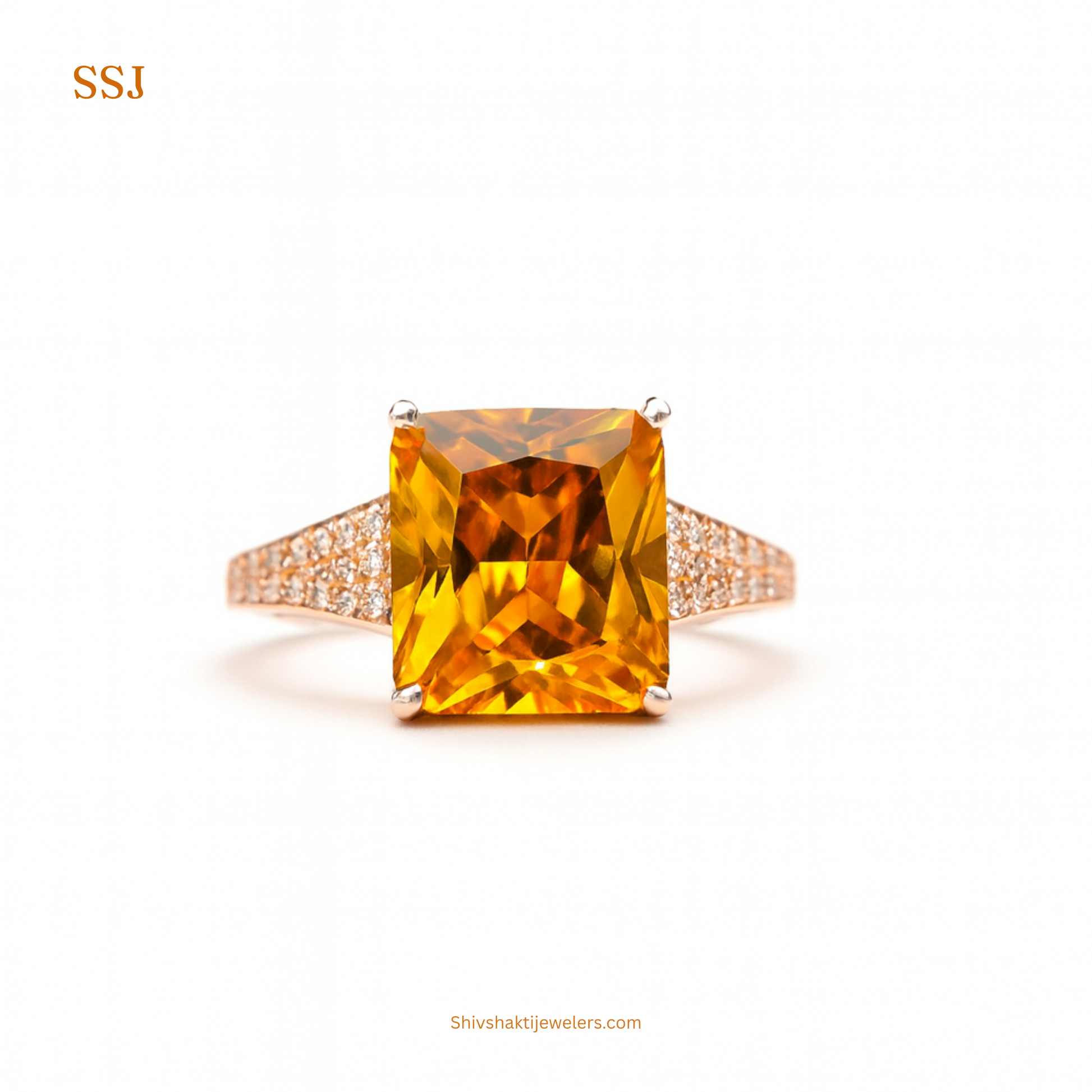 Golden Orange Radiant-Cut Silver Ring with Rose Gold Band – Shiv Shakti Jewellers