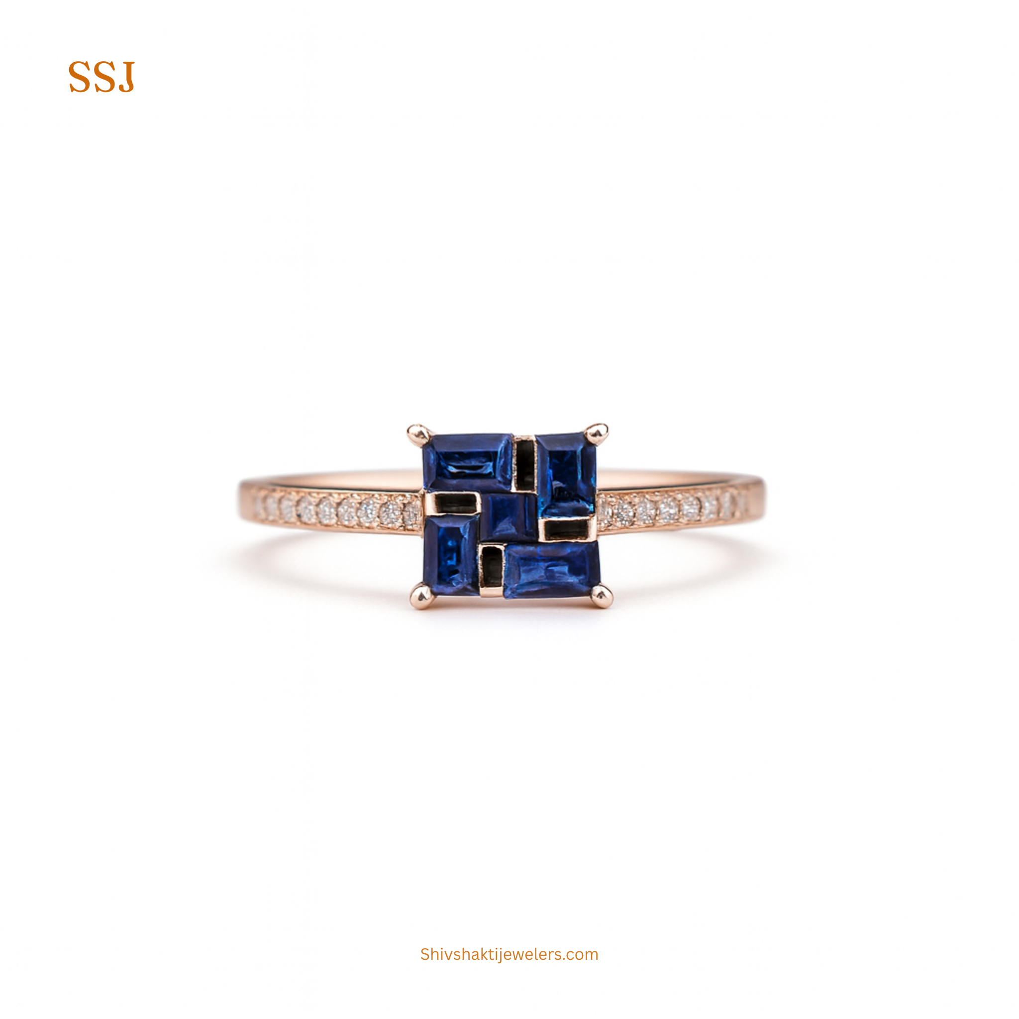 Blue Sapphire Illusion Rose Gold Ring – 925 Silver Designer Statement Ring