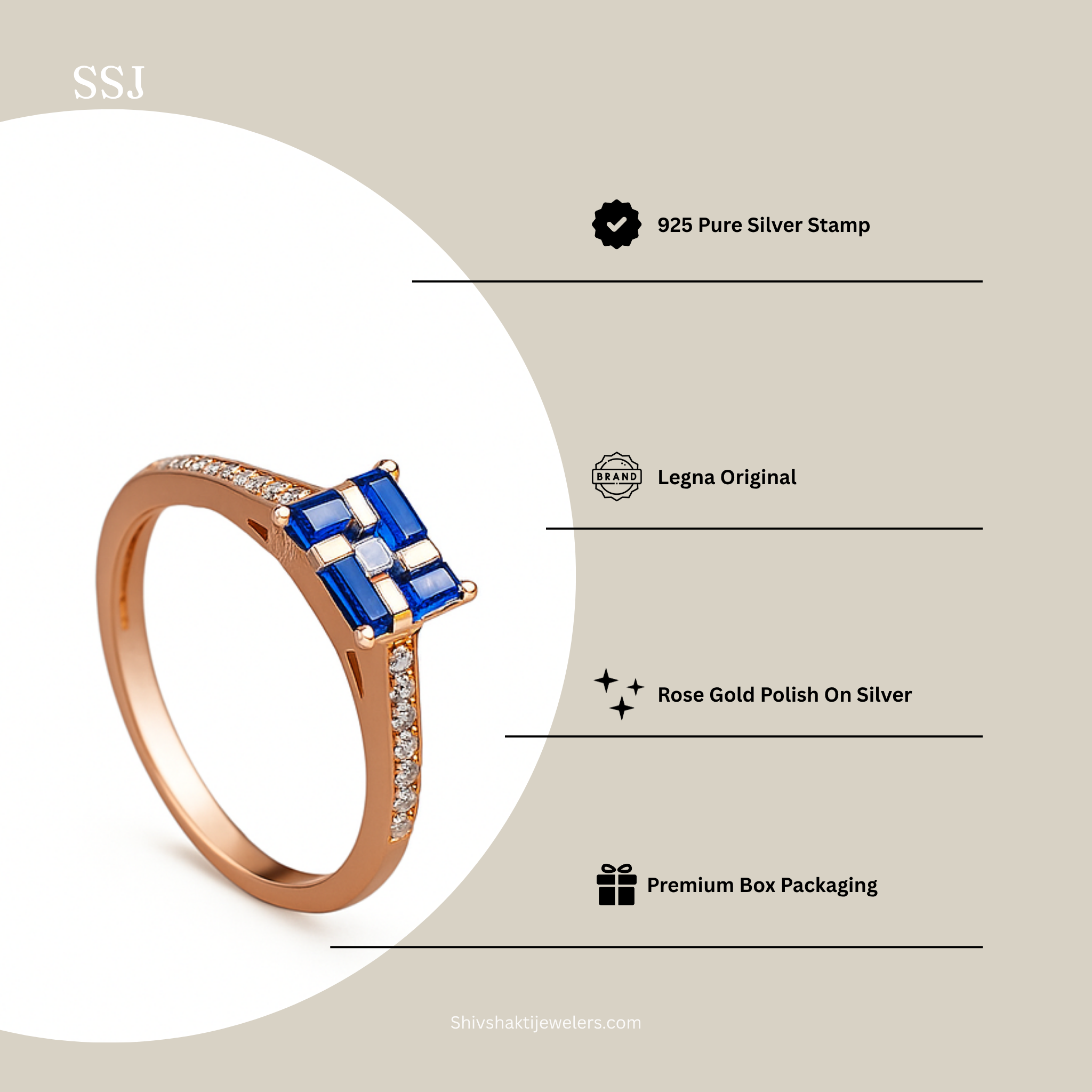 Blue Sapphire Illusion Rose Gold Ring – 925 Silver Designer Statement Ring