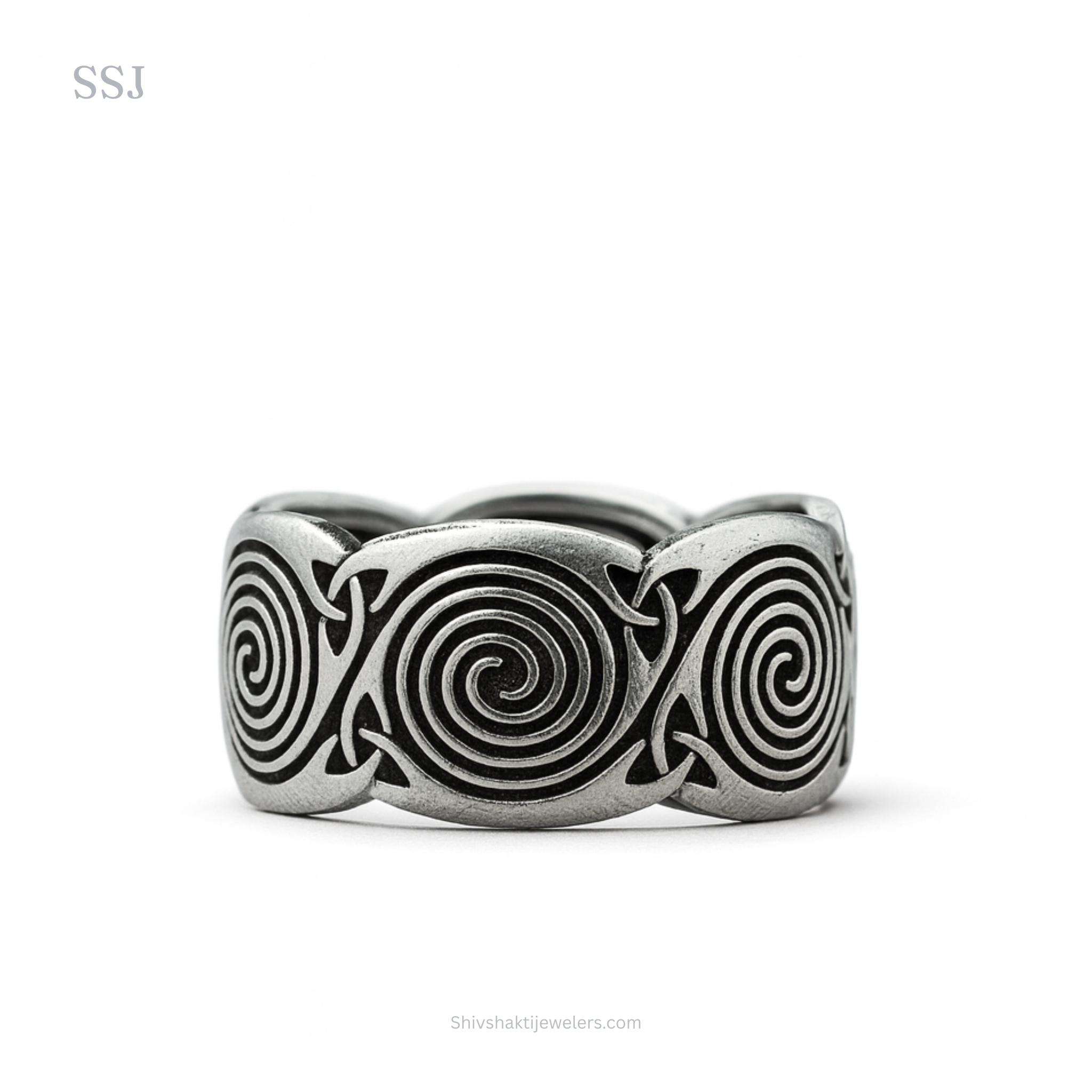 925 Silver Tribal Swirl Engraved Statement Ring for Men