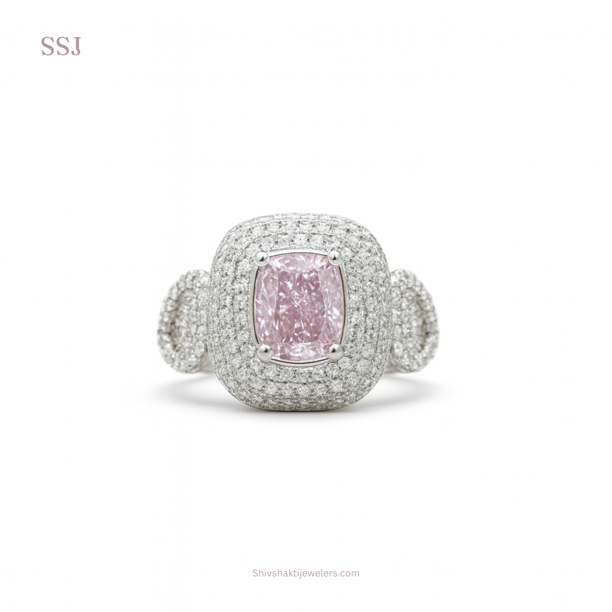 Cushion Cut Pink Diamond Look Ring – Luxury 925 Silver Cocktail Statement Ring