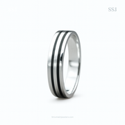 925 Sterling Silver Dual Stripe Band Ring – Minimalist Modern Design for Men & Women